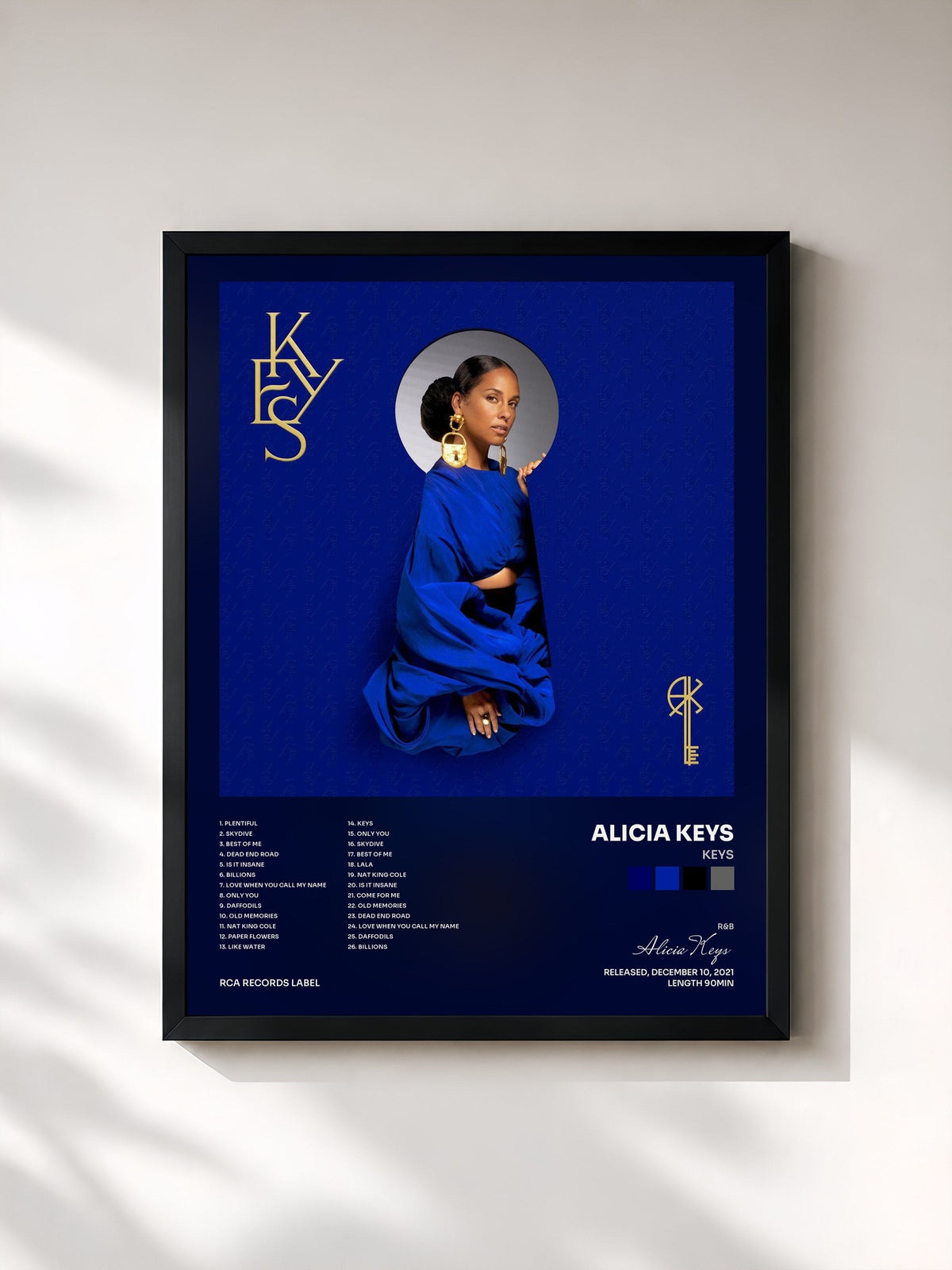 #noir Tableau de l'album KEYS de Alicia Keys, cadre noir, imprimé et encadré en France