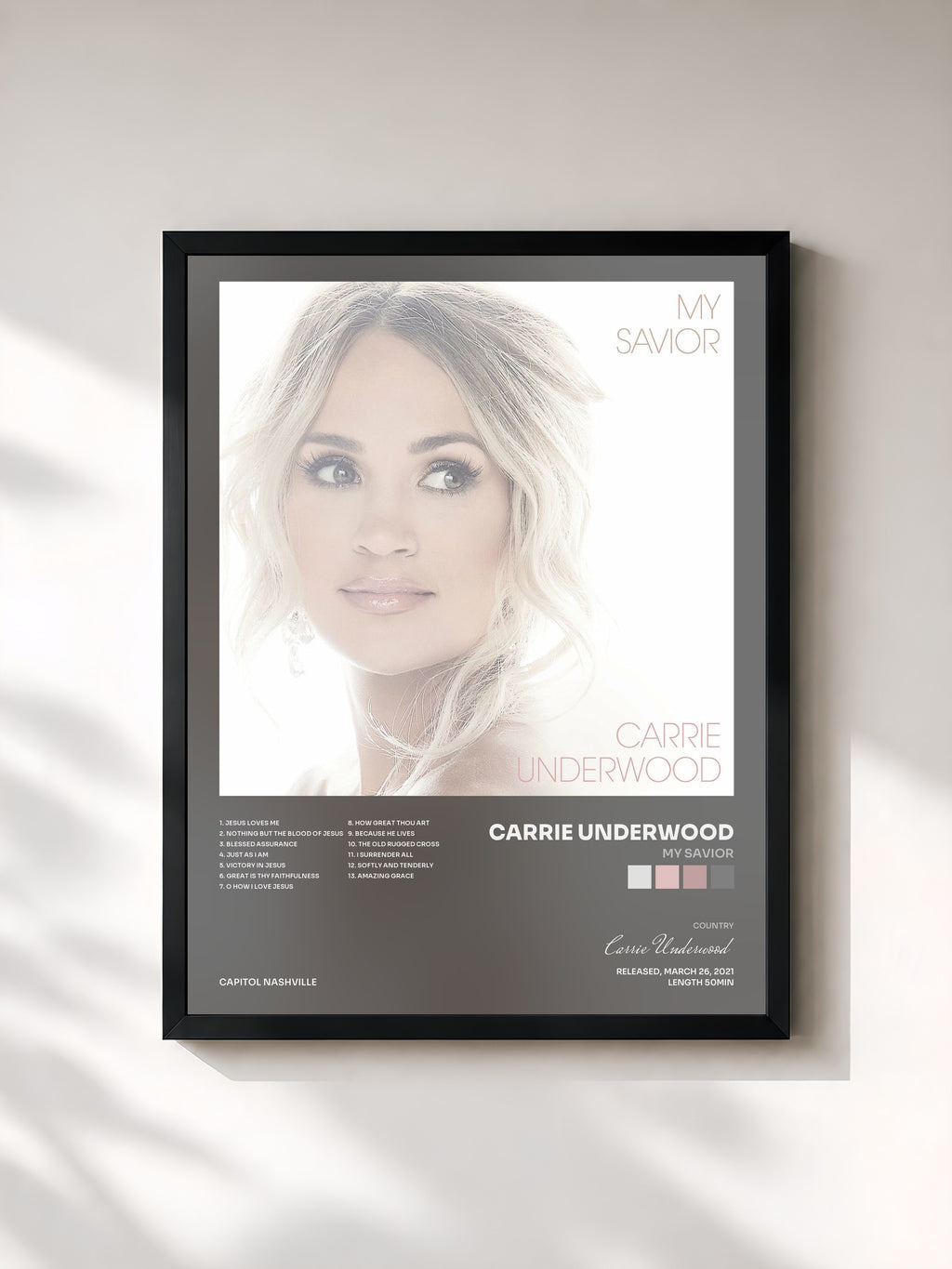 #noir Tableau de l'album My Savior de Carrie Underwood, cadre noir, imprimé et encadré en France