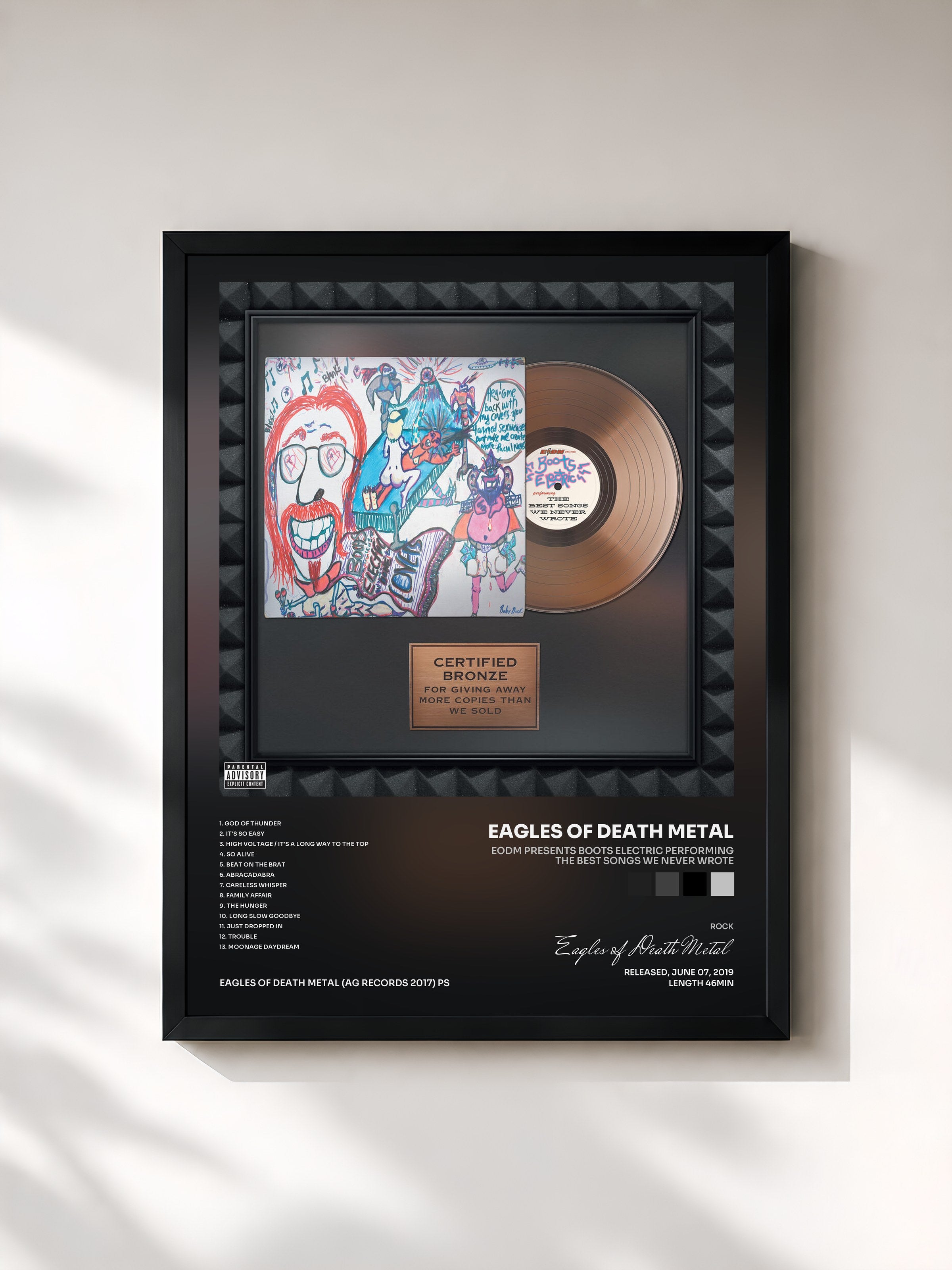 #noir Tableau de l'album EODM Presents Boots Electric Performing The Best Songs We Never Wrote de Eagles of Death Metal, cadre noir, imprimé et encadré en France