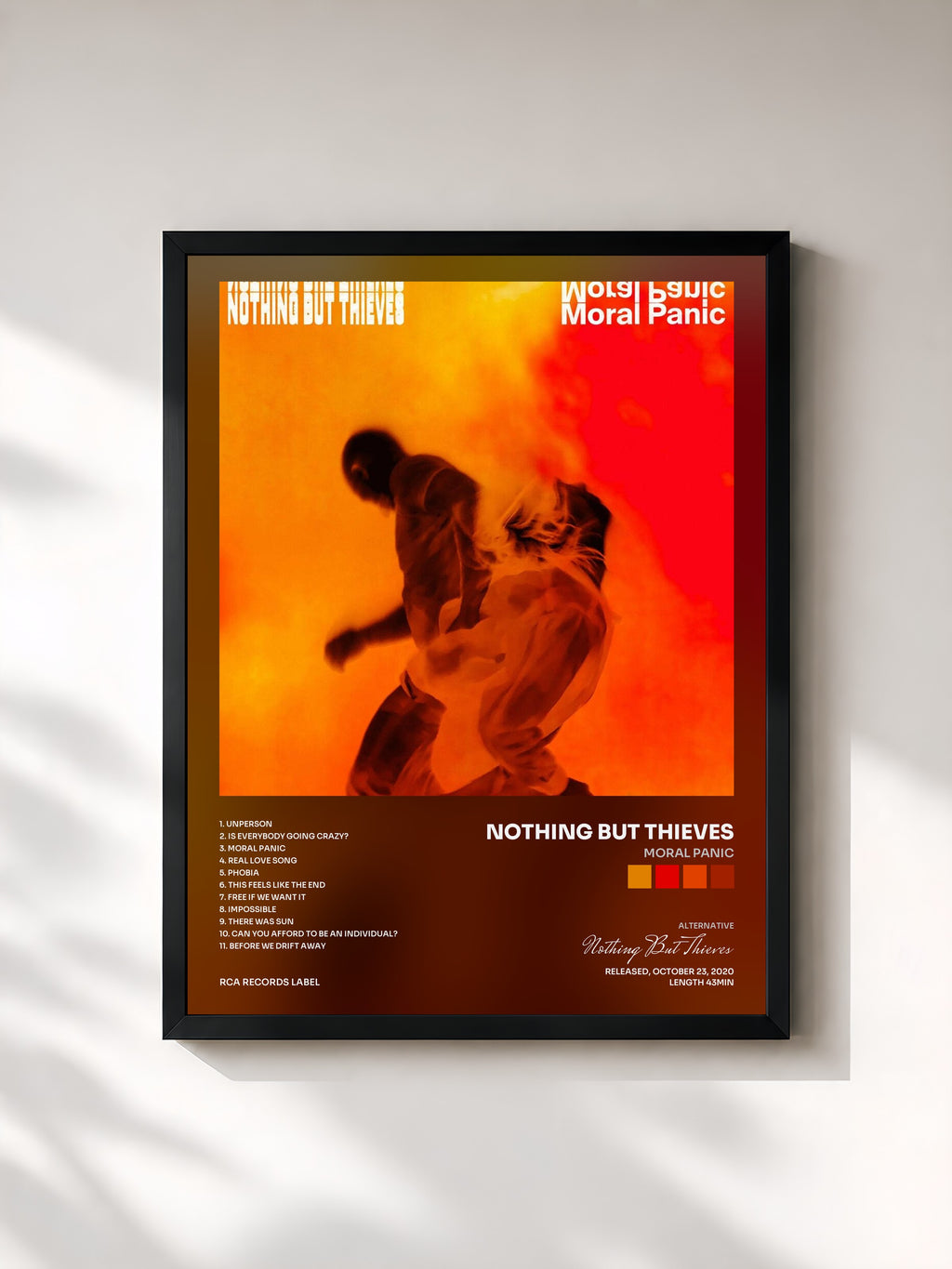 #noir Tableau de l'album Moral Panic de Nothing But Thieves, cadre noir, imprimé et encadré en France