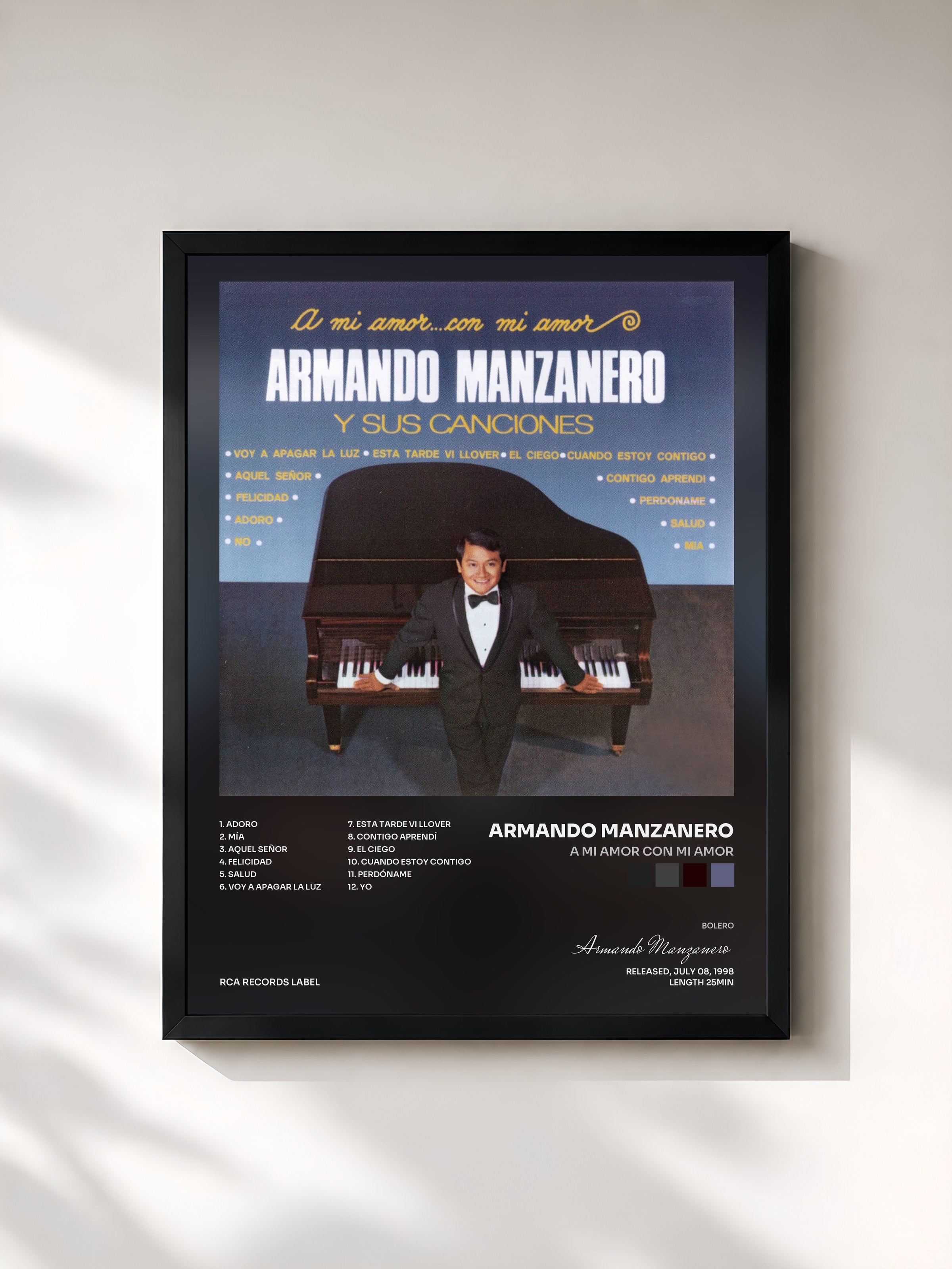 #noir Tableau de l'album A Mi Amor Con Mi Amor de Armando Manzanero, cadre noir, imprimé et encadré en France