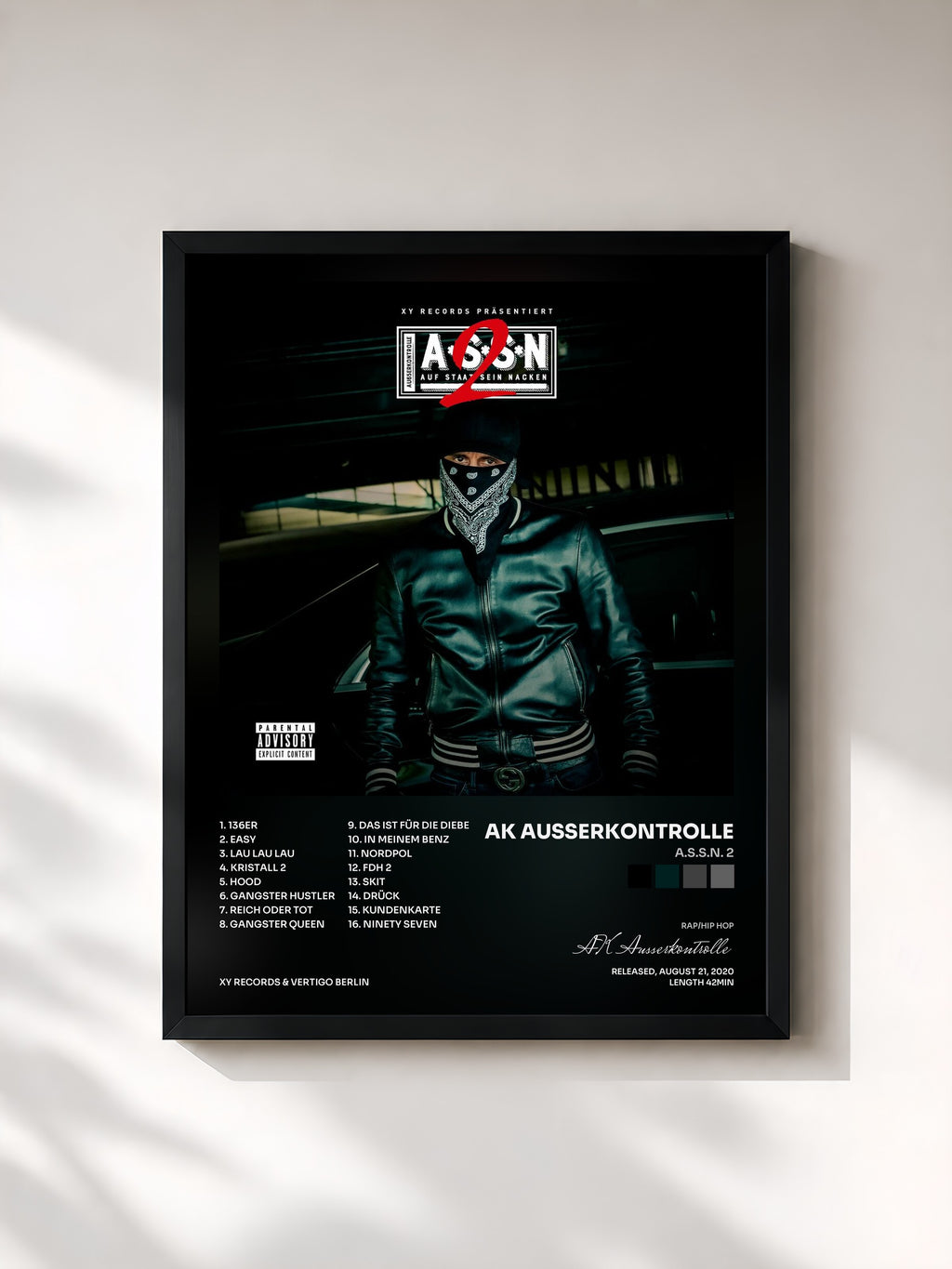 #noir Tableau de l'album A.S.S.N. 2 de AK Ausserkontrolle, cadre noir, imprimé et encadré en France
