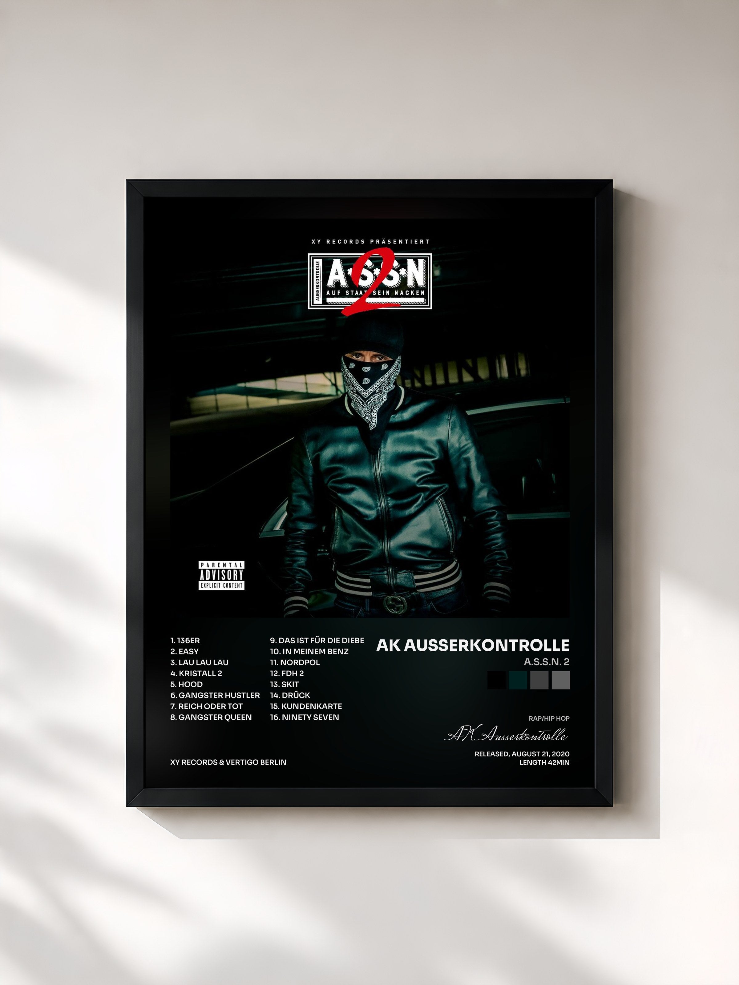 #noir Tableau de l'album A.S.S.N. 2 de AK Ausserkontrolle, cadre noir, imprimé et encadré en France