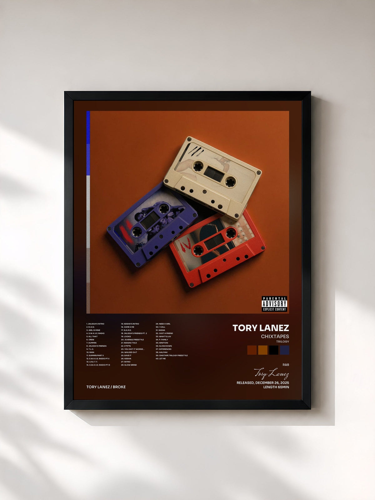 #noir Chixtapes (Trilogy) by Tory Lanez as a framed art print, black frame, printed and framed in France