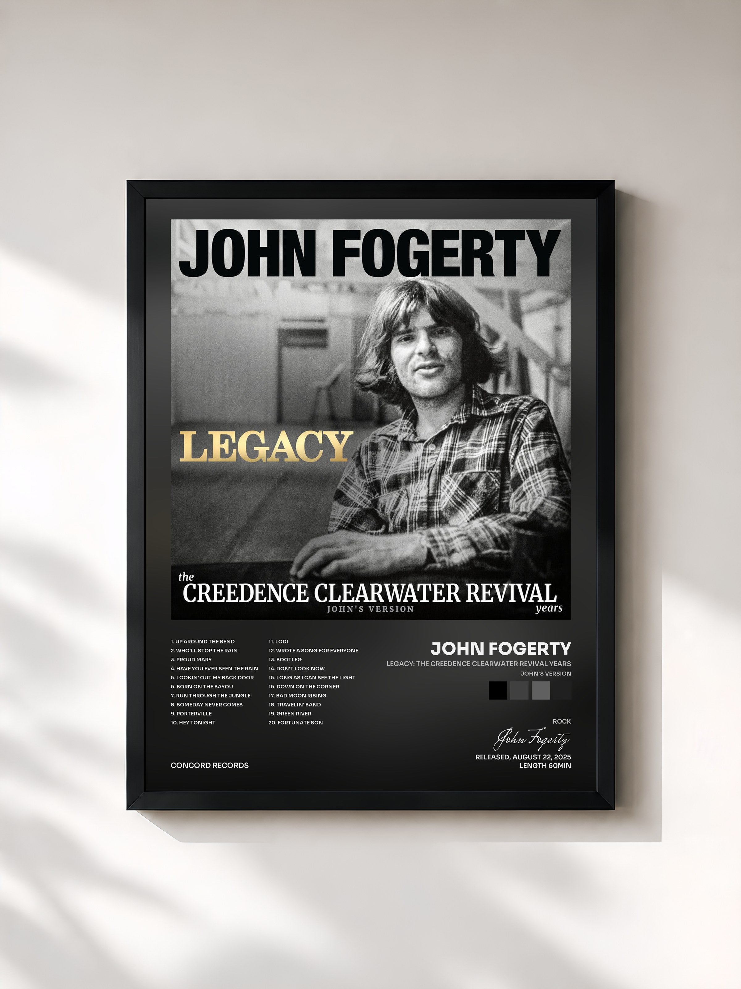 #noir Tableau de l'album Legacy: the Creedence Clearwater Revival years (John's Version) de John Fogerty, cadre noir, imprimé et encadré en France