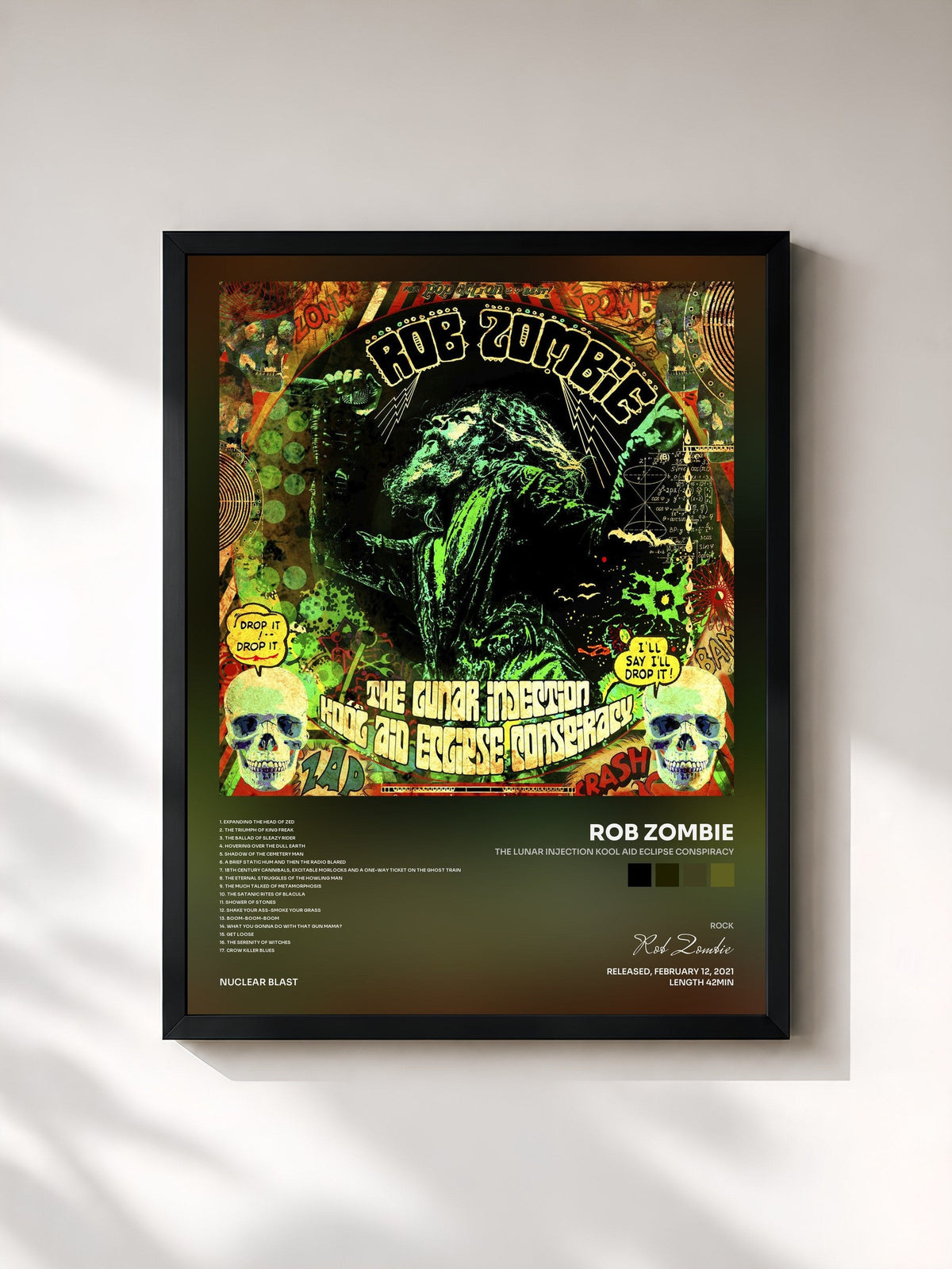 #noir Tableau de l'album The Lunar Injection Kool Aid Eclipse Conspiracy de Rob Zombie, cadre noir, imprimé et encadré en France