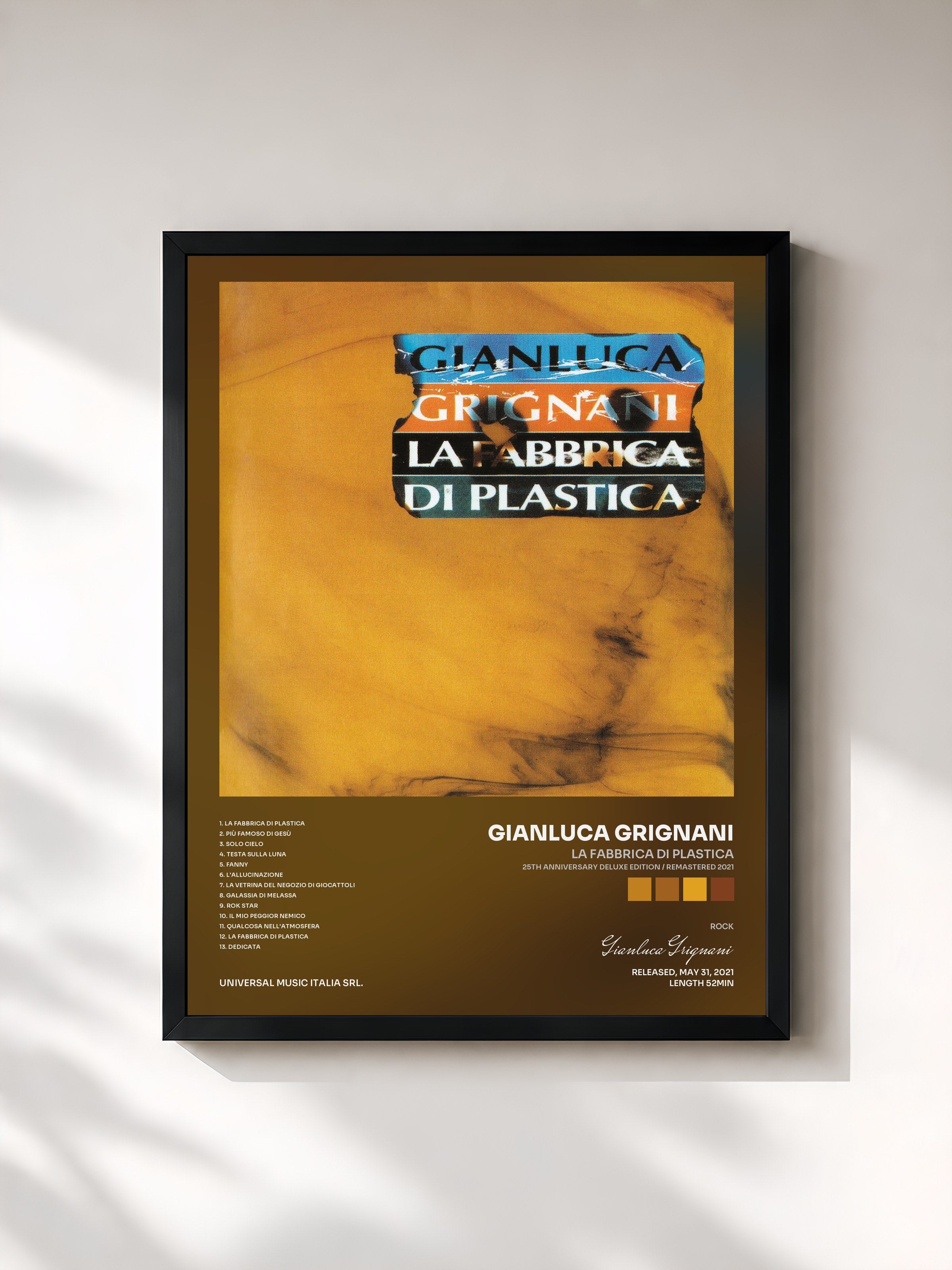 #noir Tableau de l'album La Fabbrica Di Plastica (25th Anniversary Deluxe Edition / Remastered 2021) de Gianluca Grignani, cadre noir, imprimé et encadré en France
