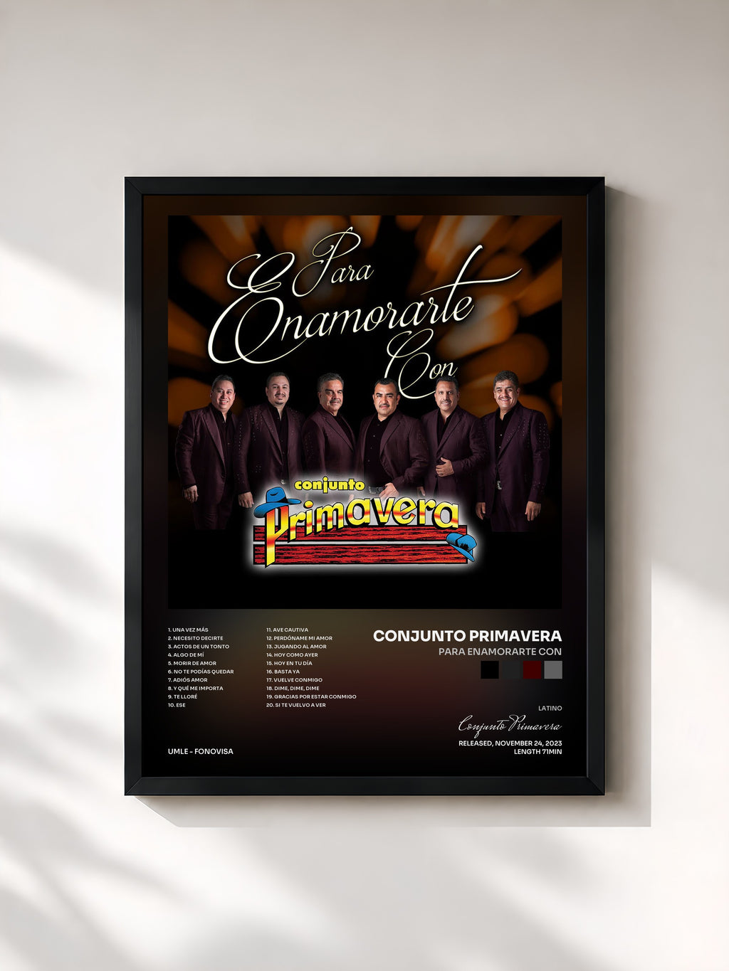 #noir Tableau de l'album Para Enamorarte Con de Conjunto Primavera, cadre noir, imprimé et encadré en France