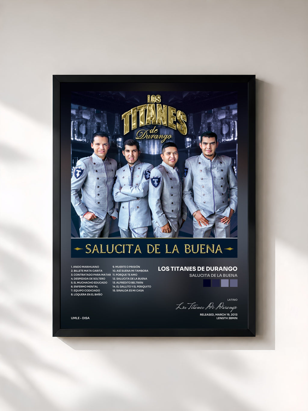 #noir Tableau de l'album Salucita De La Buena de Los Titanes De Durango, cadre noir, imprimé et encadré en France