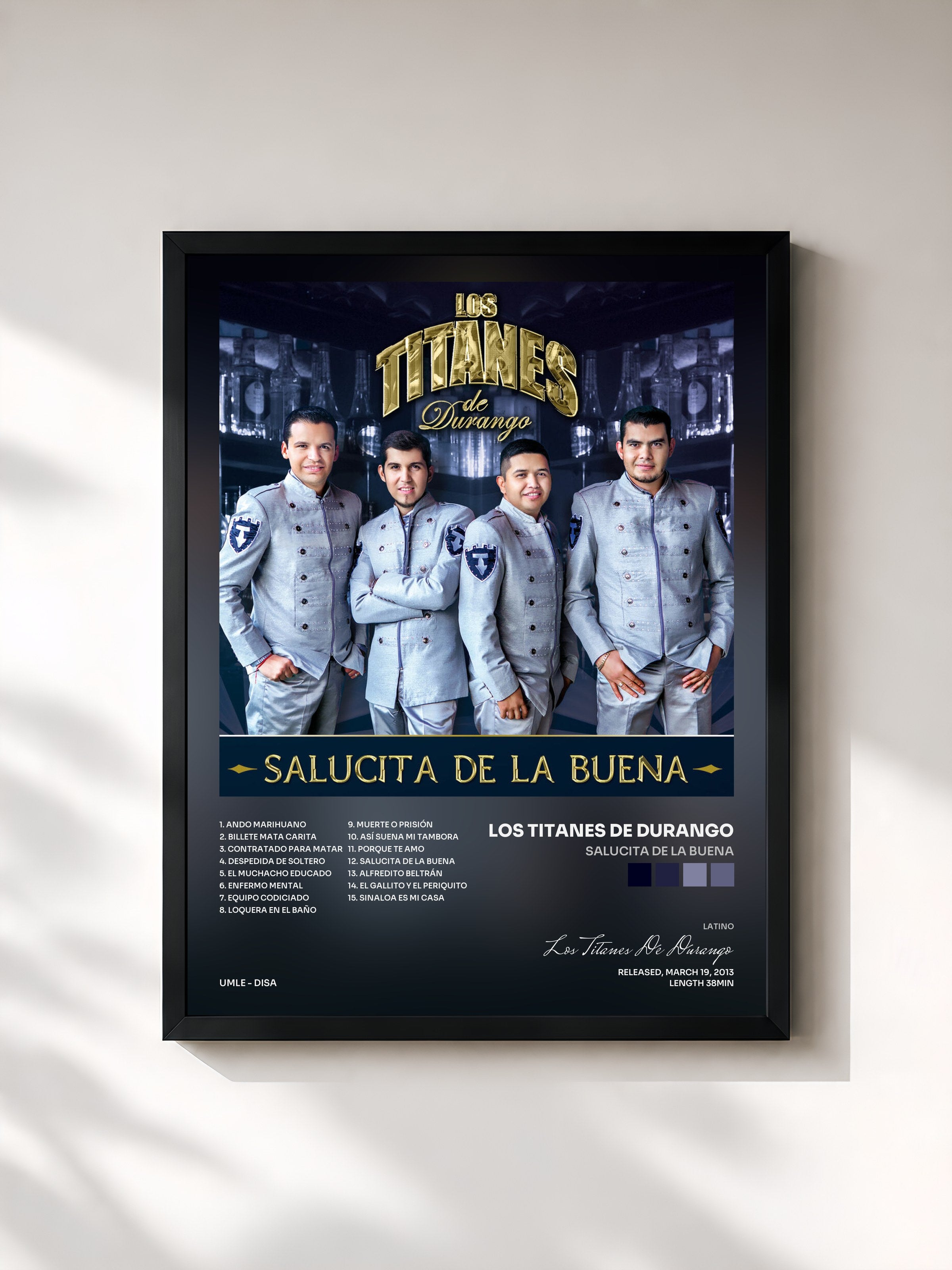 #noir Tableau de l'album Salucita De La Buena de Los Titanes De Durango, cadre noir, imprimé et encadré en France