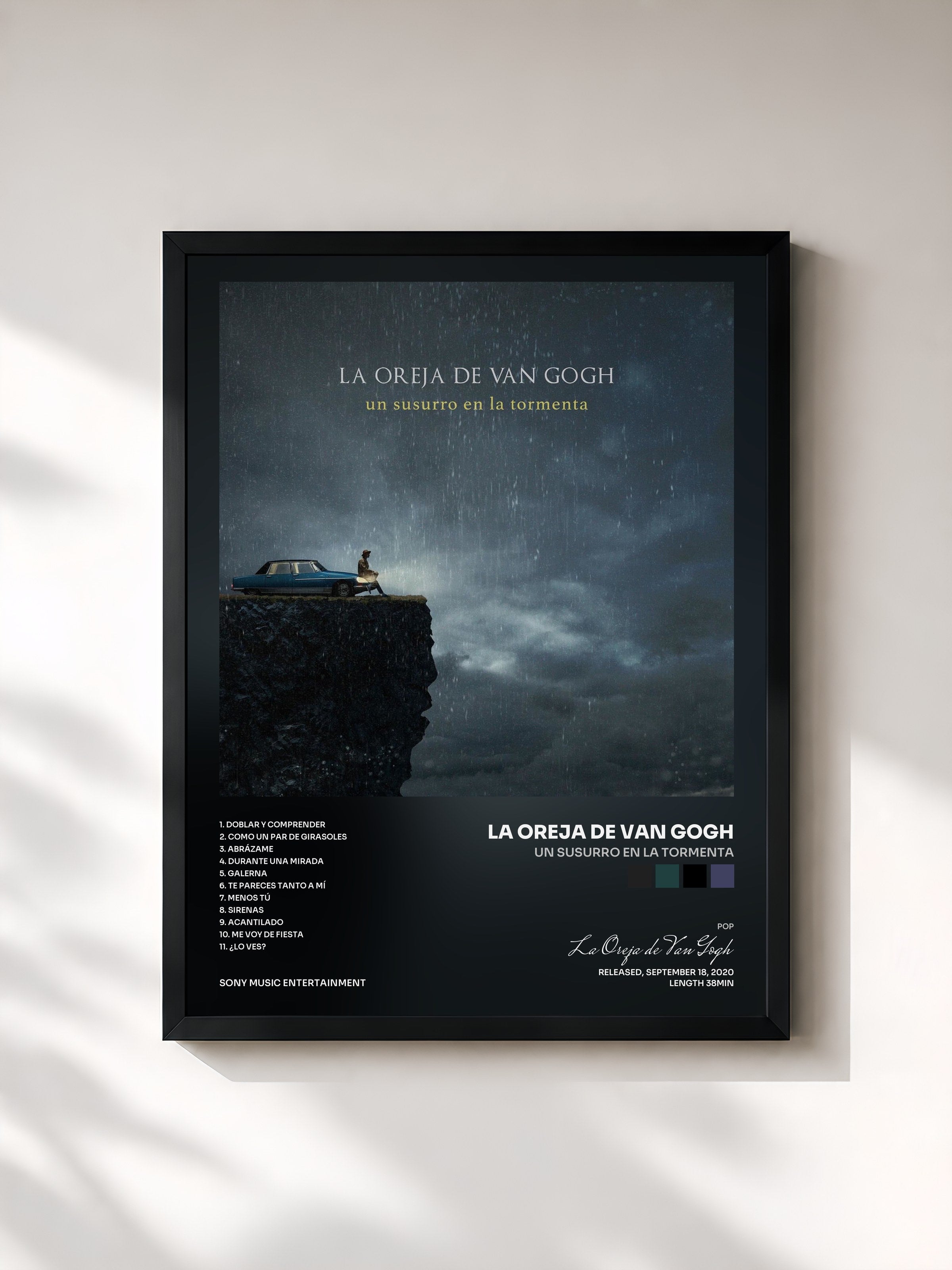 #noir Tableau de l'album Un Susurro en la Tormenta de La Oreja de Van Gogh, cadre noir, imprimé et encadré en France