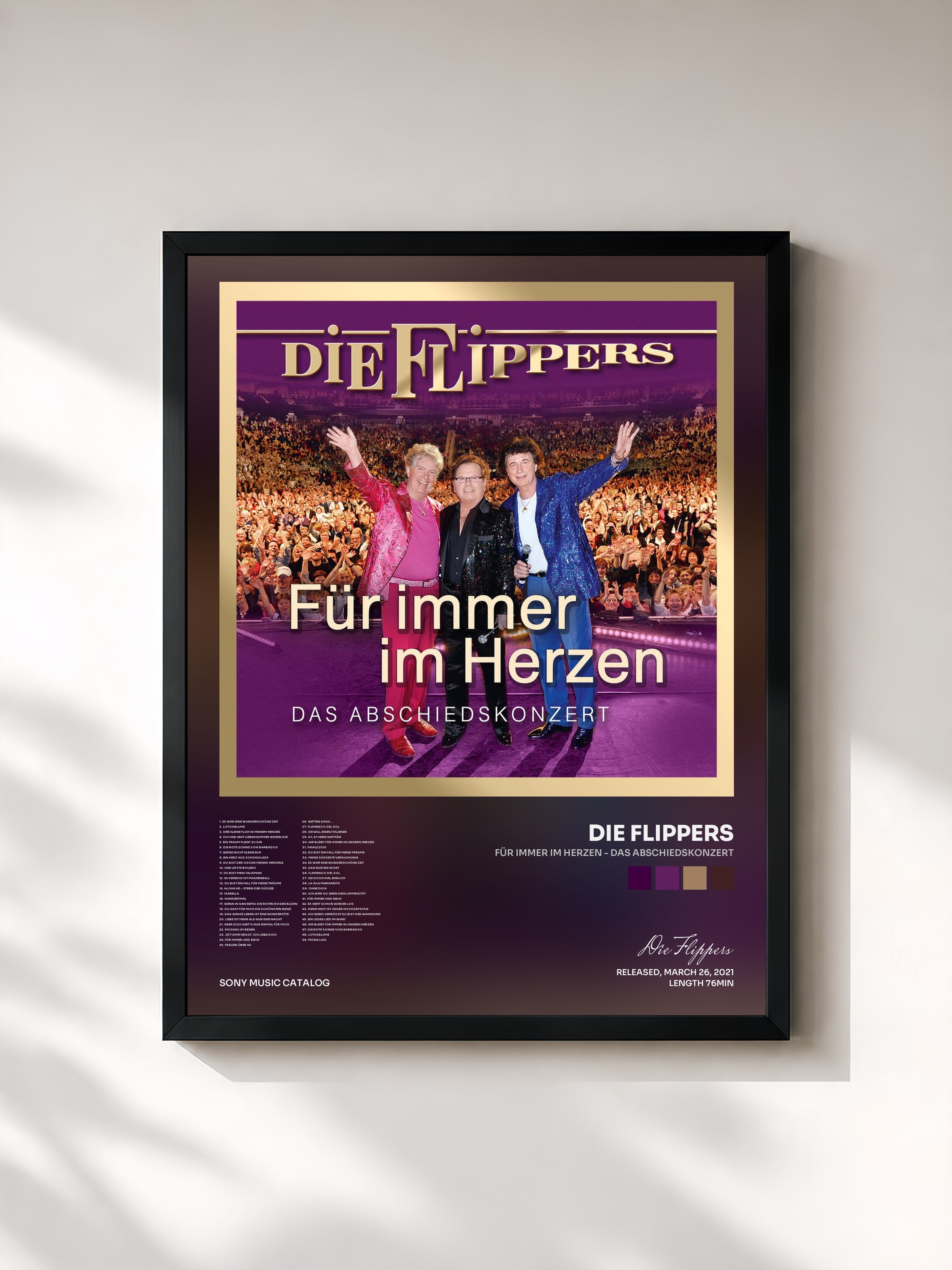 #noir Tableau de l'album Für immer im Herzen - Das Abschiedskonzert de Die Flippers, cadre noir, imprimé et encadré en France