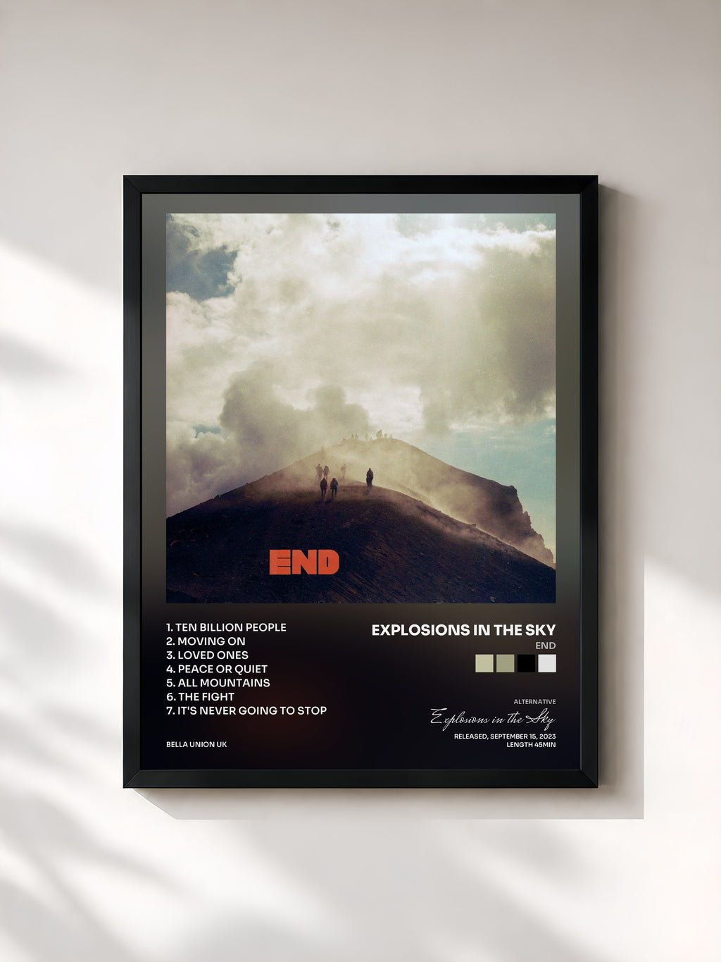 #noir Tableau de l'album End de Explosions in the Sky, cadre noir, imprimé et encadré en France