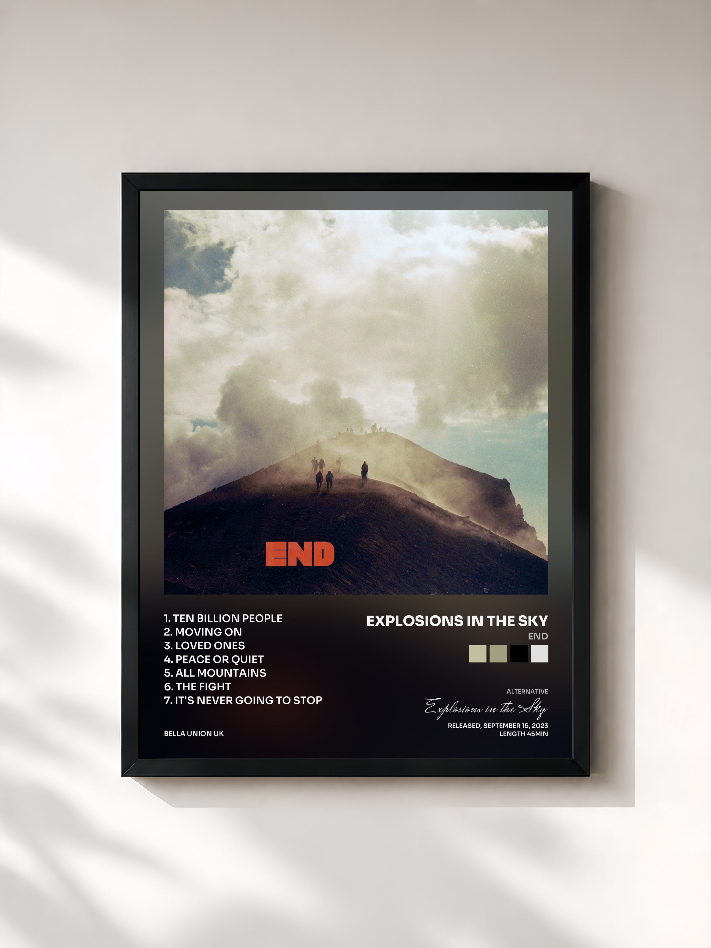 #noir Tableau de l'album End de Explosions in the Sky, cadre noir, imprimé et encadré en France