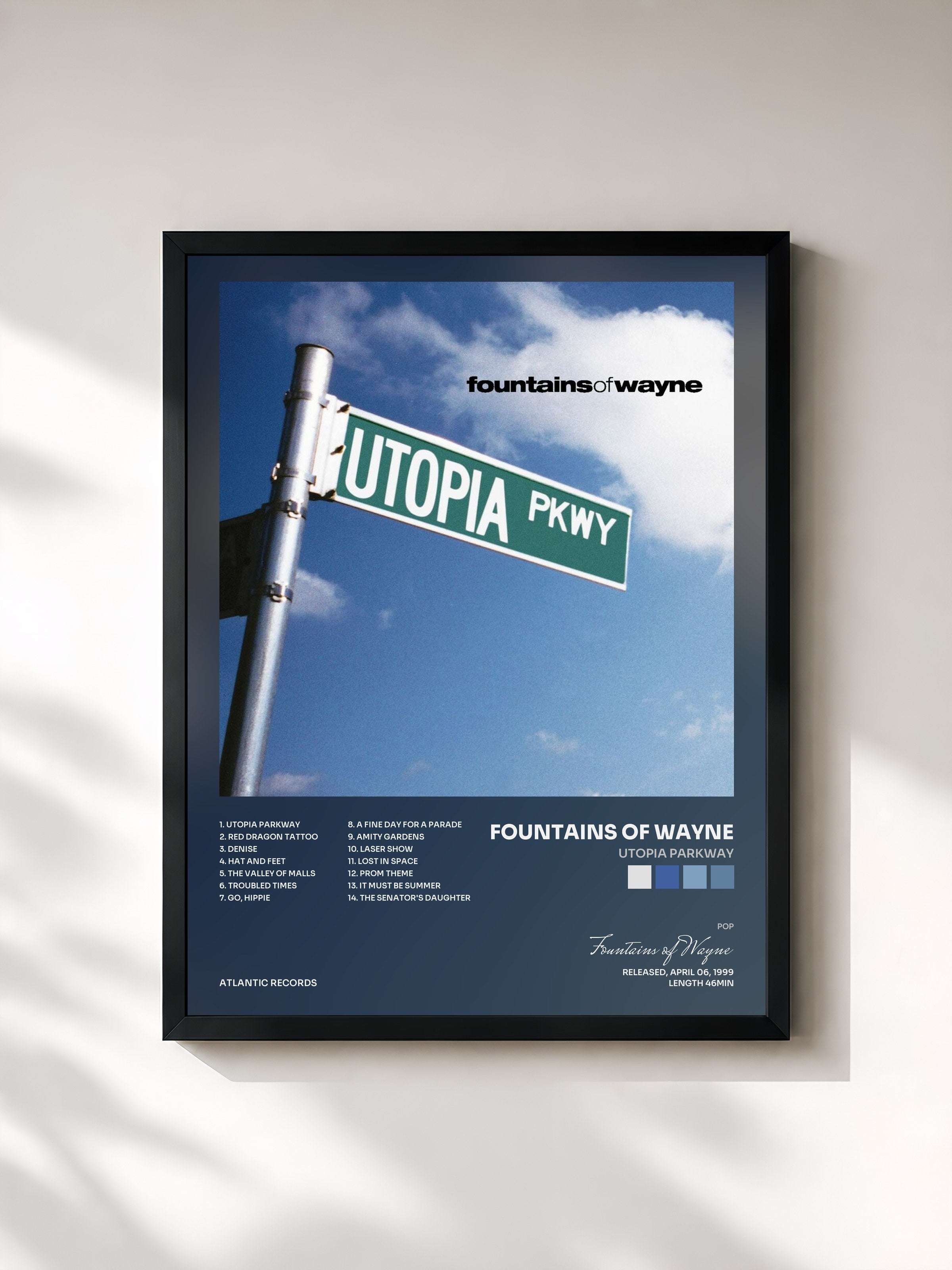 #noir Tableau de l'album Utopia Parkway de Fountains of Wayne, cadre noir, imprimé et encadré en France
