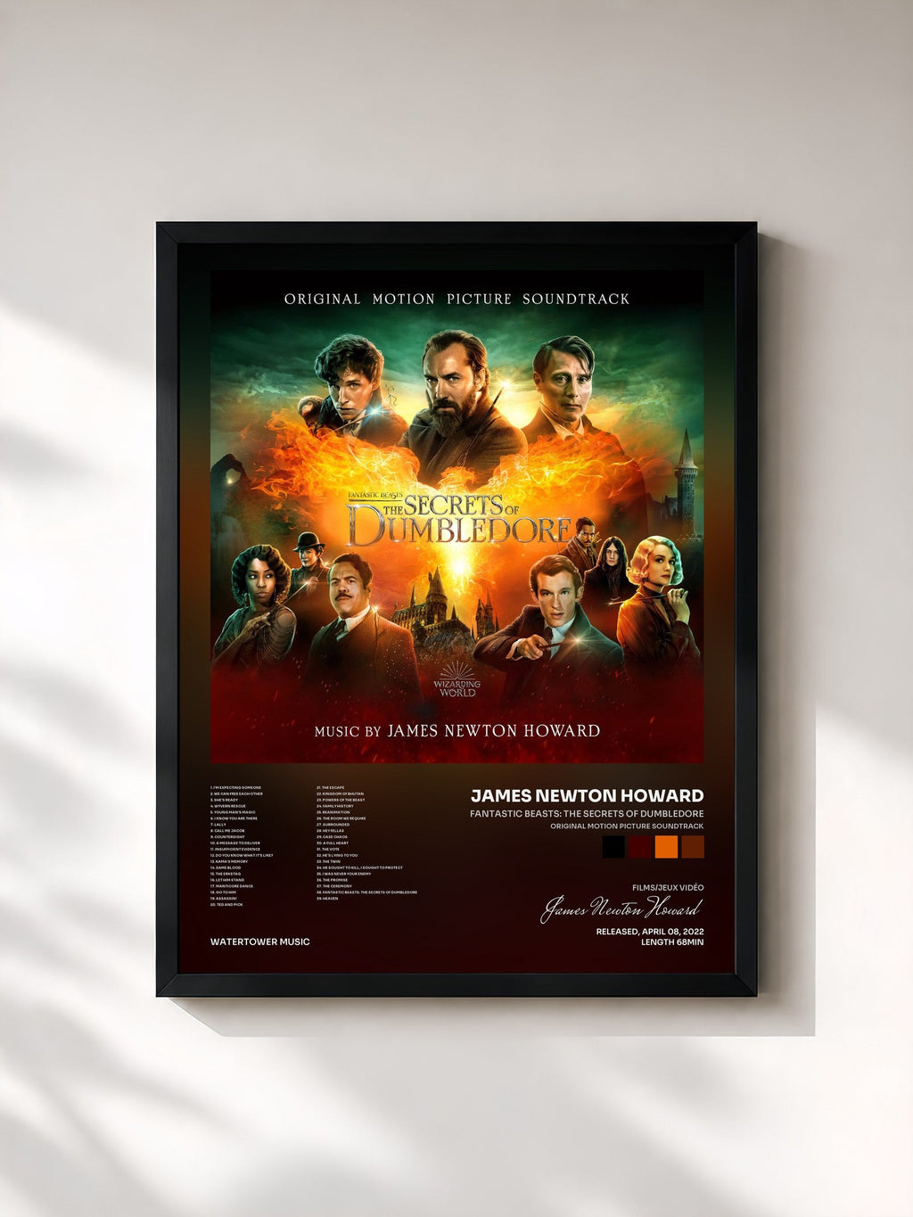 #noir Tableau de l'album Fantastic Beasts: The Secrets of Dumbledore (Original Motion Picture Soundtrack) de James Newton Howard, cadre noir, imprimé et encadré en France