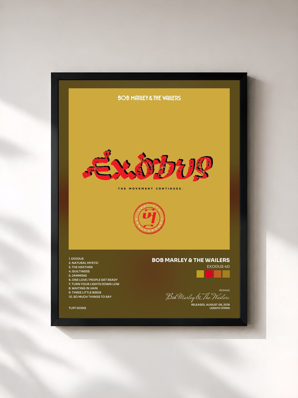 #noir Tableau de l'album Exodus 40 de Bob Marley & The Wailers, cadre noir, imprimé et encadré en France
