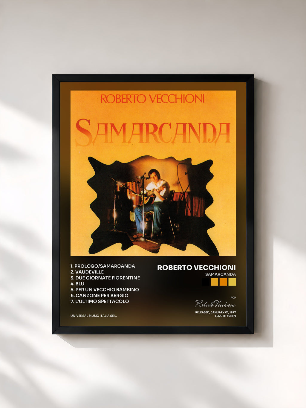 #noir Tableau de l'album Samarcanda de Roberto Vecchioni, cadre noir, imprimé et encadré en France