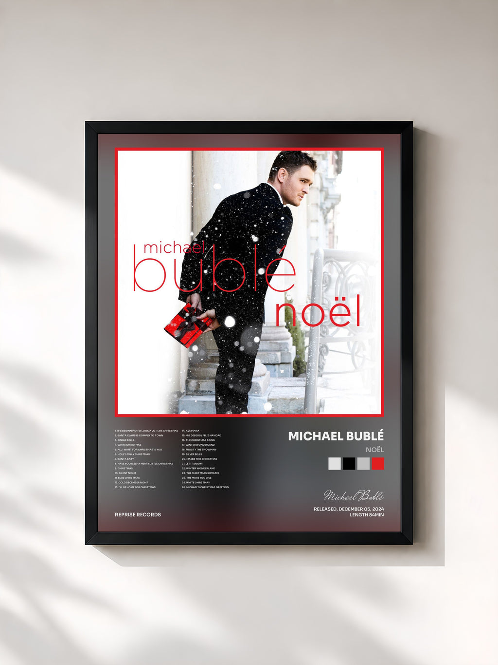 #noir Tableau de l'album Noël de Michael Bublé, cadre noir, imprimé et encadré en France
