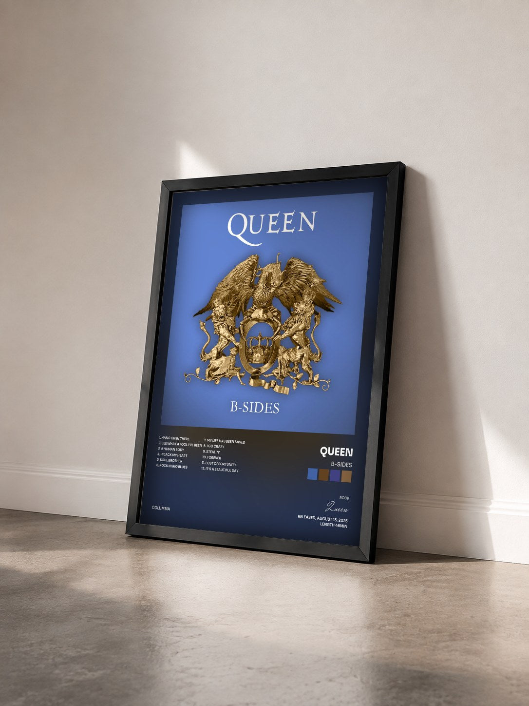 #noir Tableau de l'album B-Sides de Queen vu de trois quarts, cadre noir