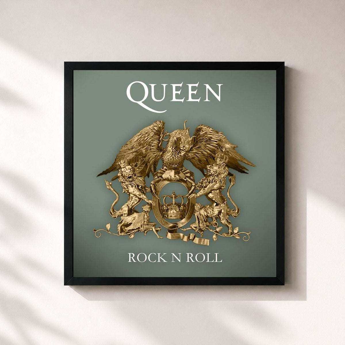 #noir Tableau carré de l'album Rock N Roll de Queen, cadre noir 32x32 cm