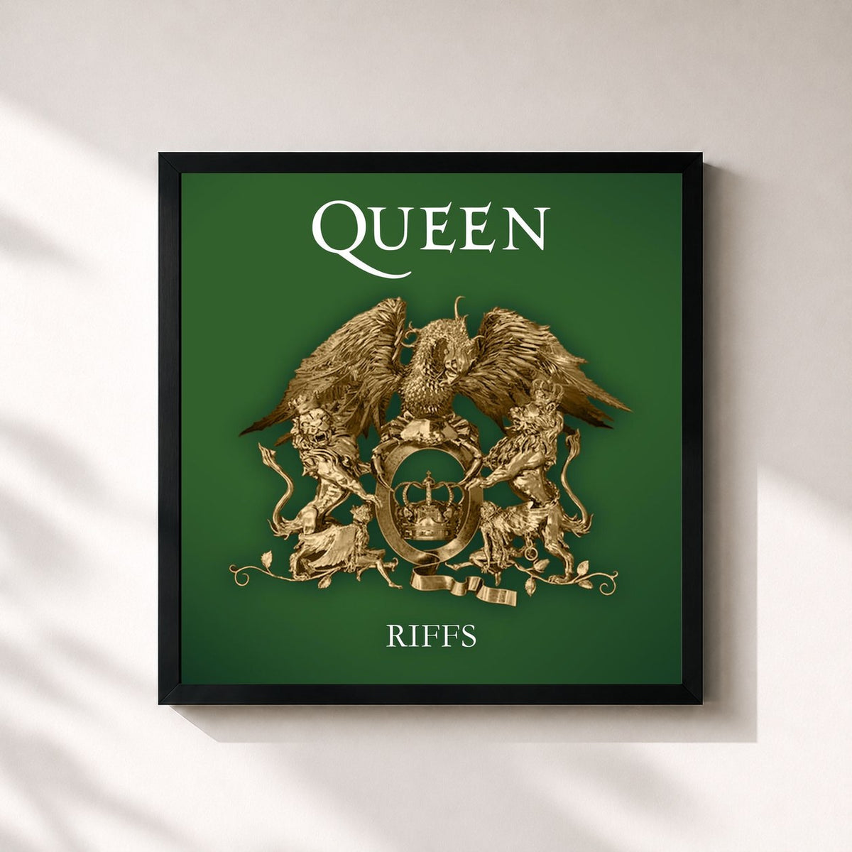 #noir Tableau carré de l'album Riffs de Queen, cadre noir 32x32 cm