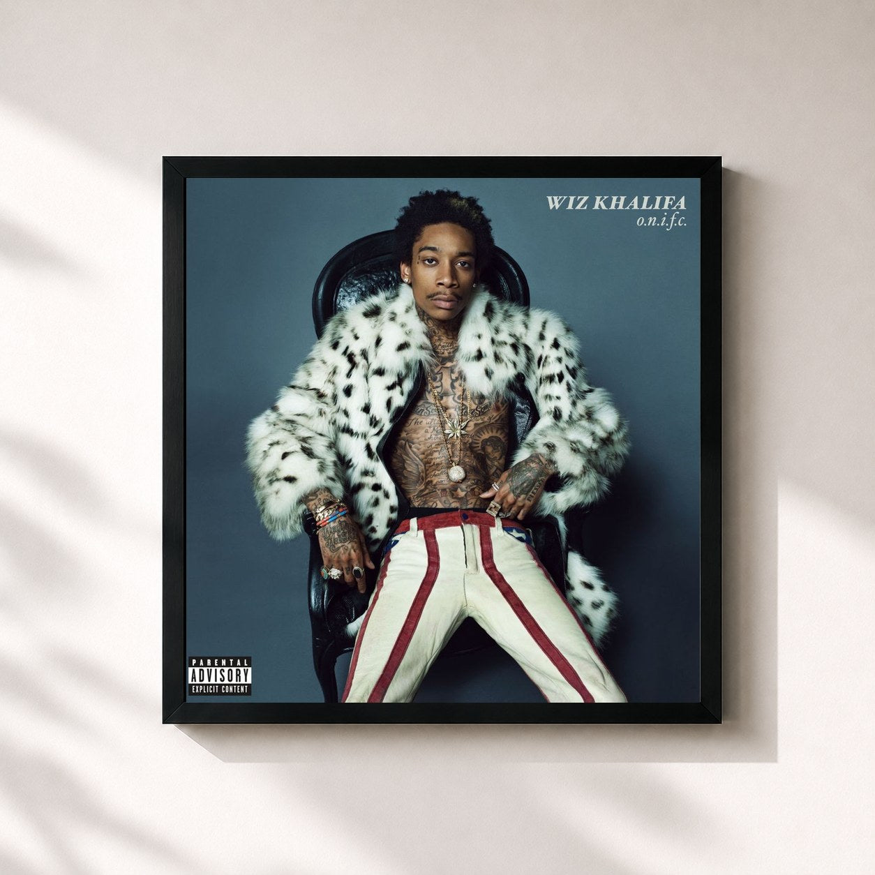 #noir Tableau carré de l'album O.N.I.F.C. de Wiz Khalifa, cadre noir 32x32 cm