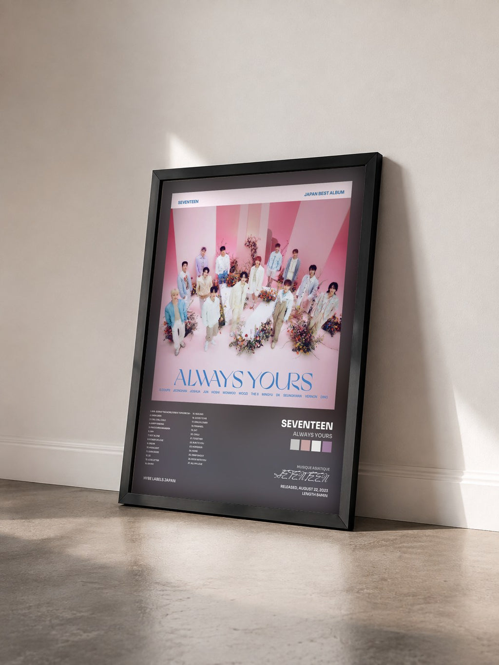 #noir Tableau de l'album ALWAYS YOURS de SEVENTEEN vu de trois quarts, cadre noir