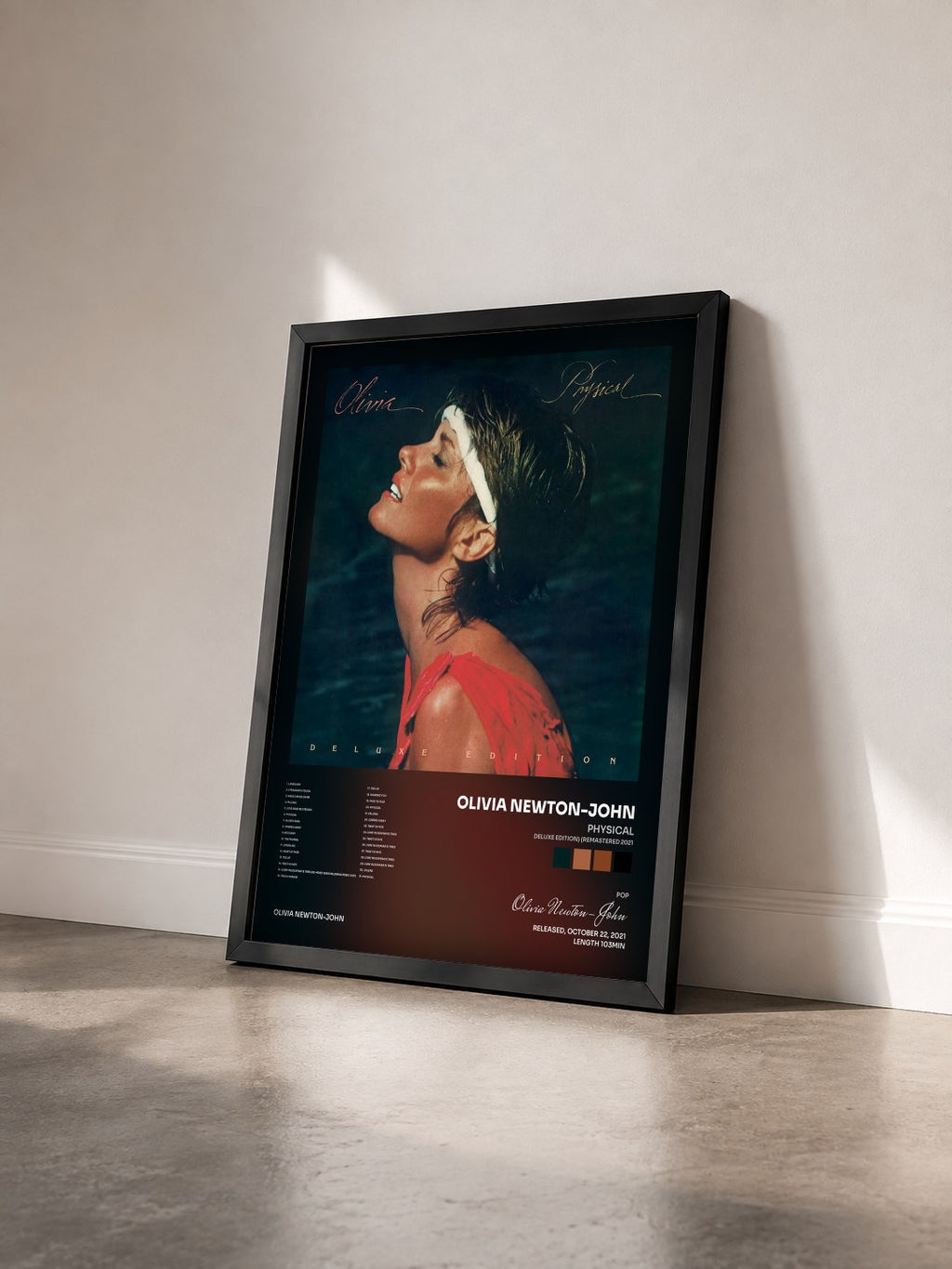 #noir Tableau de l'album Physical (Deluxe Edition) (Remastered 2021) de Olivia Newton-John vu de trois quarts, cadre noir