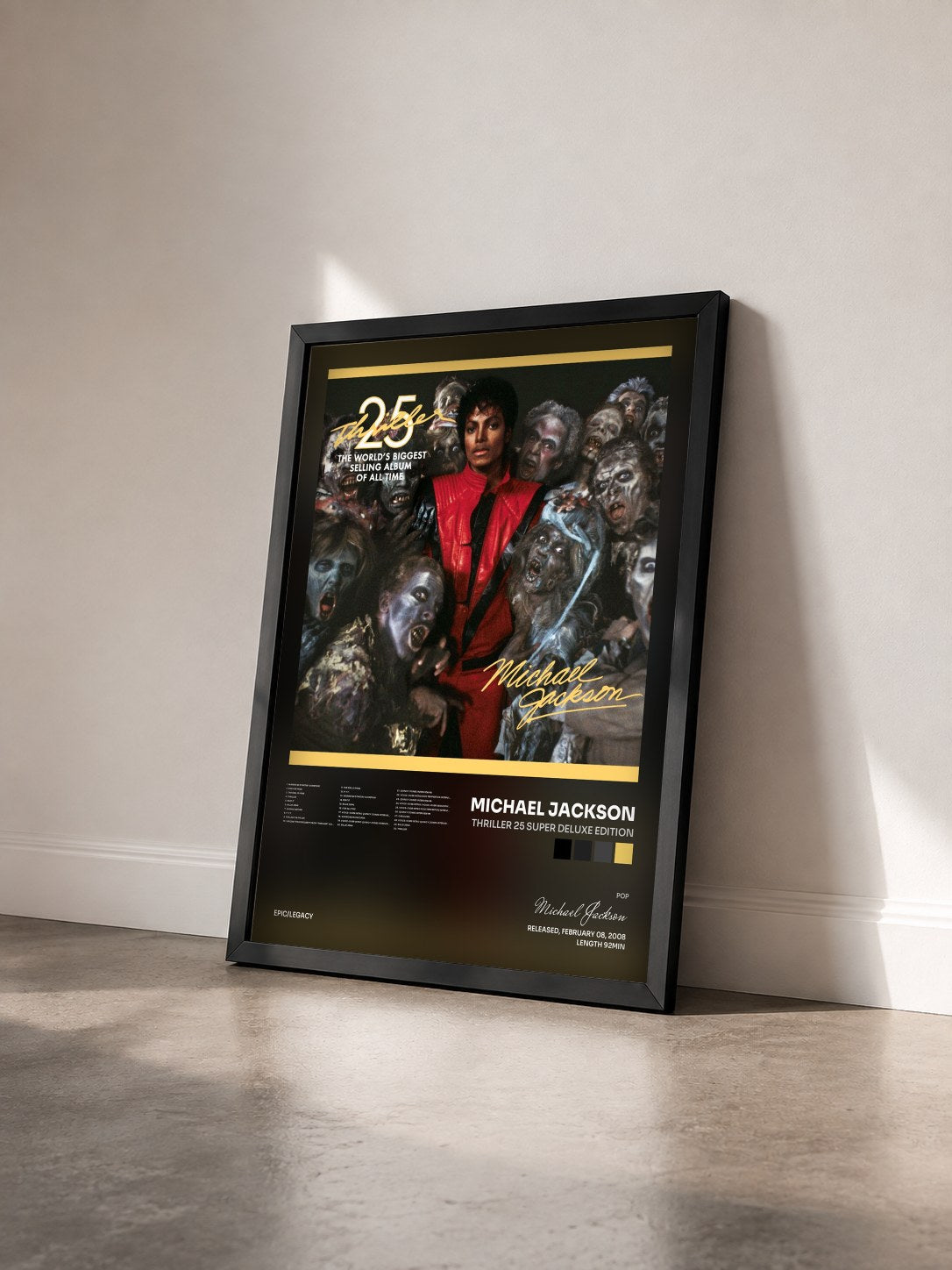 #noir Tableau de l'album Thriller 25 Super Deluxe Edition de Michael Jackson vu de trois quarts, cadre noir