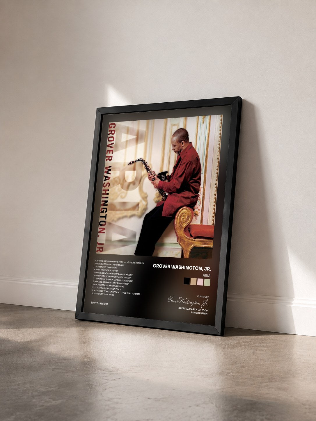 #noir Tableau de l'album Aria de Grover Washington, Jr. vu de trois quarts, cadre noir
