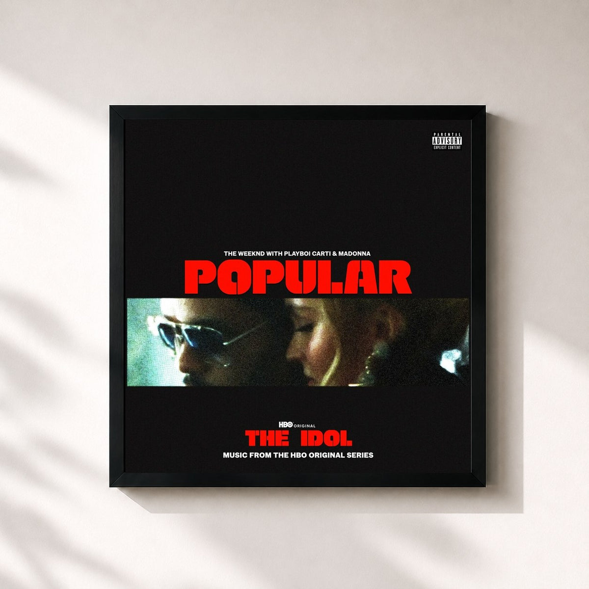 #noir Tableau carré de l'album Popular de The Weeknd, cadre noir 32x32 cm