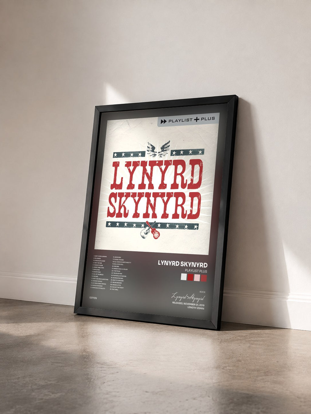 #noir Playlist Plus de Lynyrd Skynyrd en lámina enmarcada vista de tres cuartos, marco negro