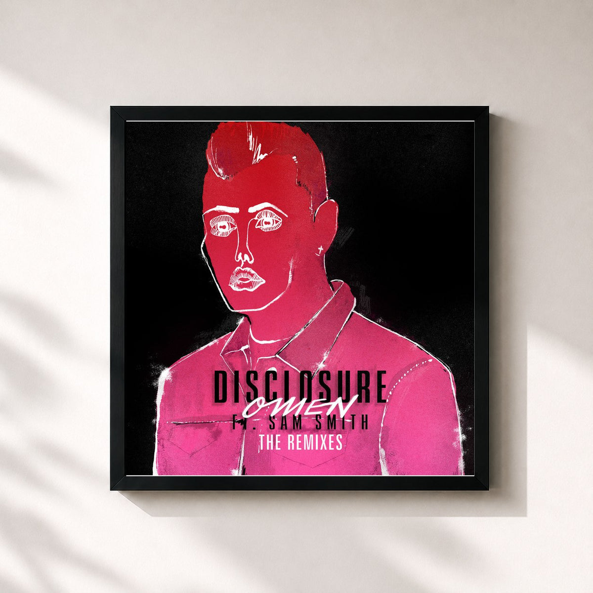 #noir Tableau carré de l'album Omen (The Remixes) de Disclosure, cadre noir 32x32 cm