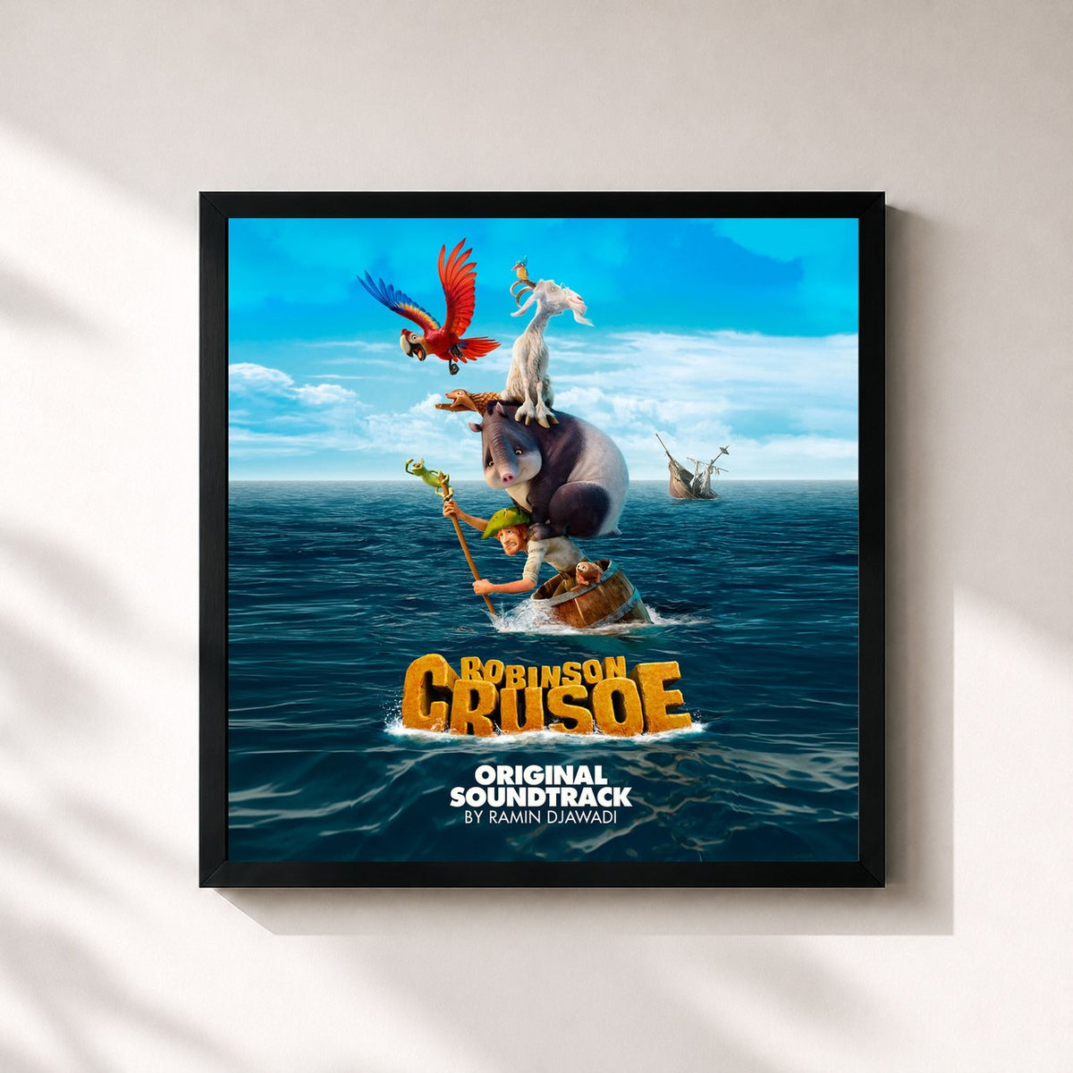 #noir Tableau carré de l'album Robinson Crusoe (Original Motion Picture Soundtrack) de Ramin Djawadi, cadre noir 32x32 cm