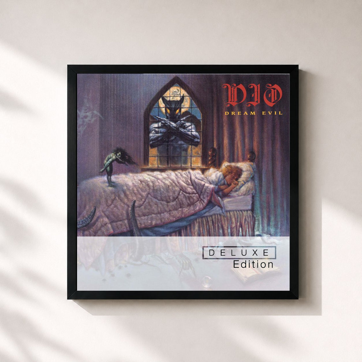 #noir Tableau carré de l'album Dream Evil (Deluxe Edition) de Dio, cadre noir 32x32 cm
