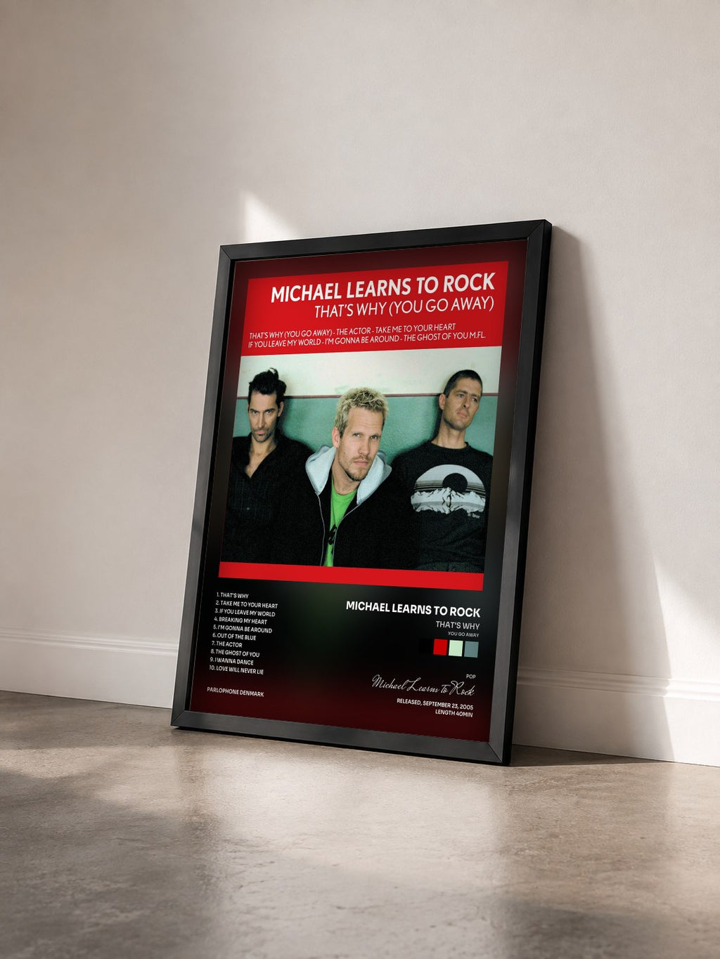 #noir Tableau de l'album That's Why (You Go Away) de Michael Learns to Rock vu de trois quarts, cadre noir
