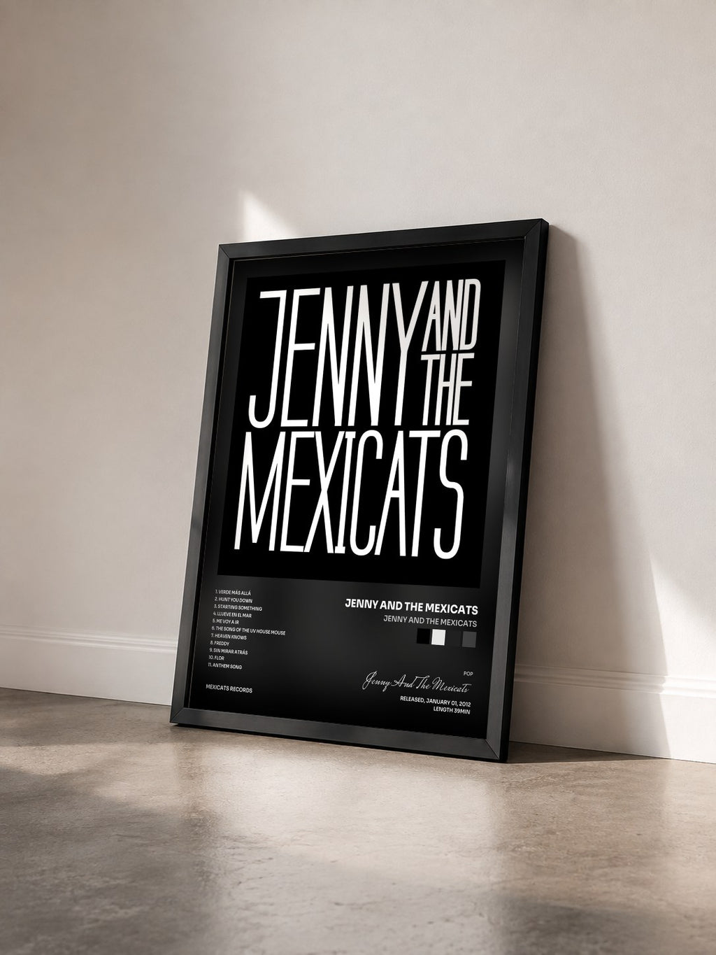 #noir Tableau de l'album Jenny And The Mexicats de Jenny And The Mexicats vu de trois quarts, cadre noir