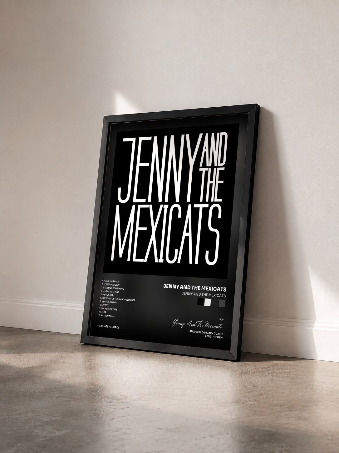 #noir Tableau de l'album Jenny And The Mexicats de Jenny And The Mexicats vu de trois quarts, cadre noir