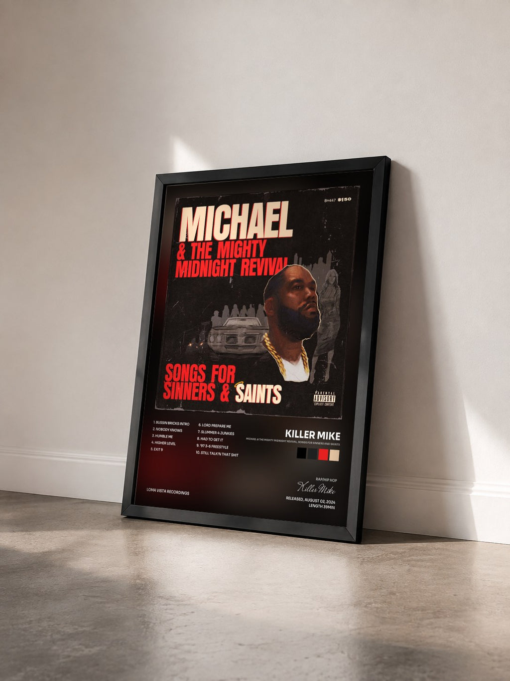#noir Tableau de l'album Michael & The Mighty Midnight Revival, Songs For Sinners And Saints de Killer Mike vu de trois quarts, cadre noir