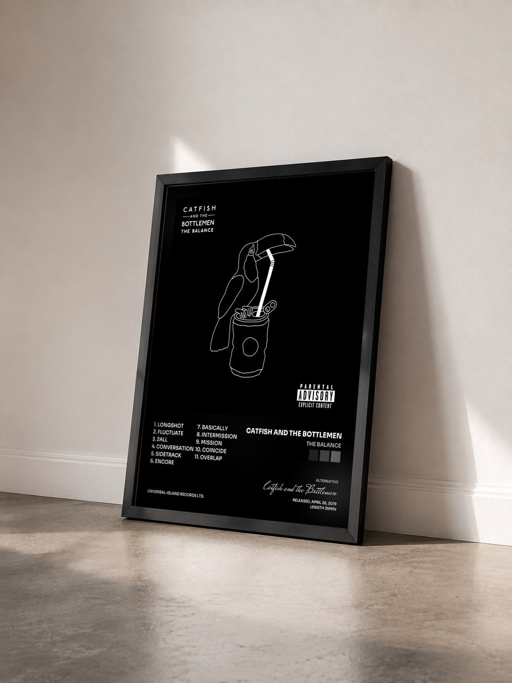 #noir Tableau de l'album The Balance de Catfish and the Bottlemen vu de trois quarts, cadre noir