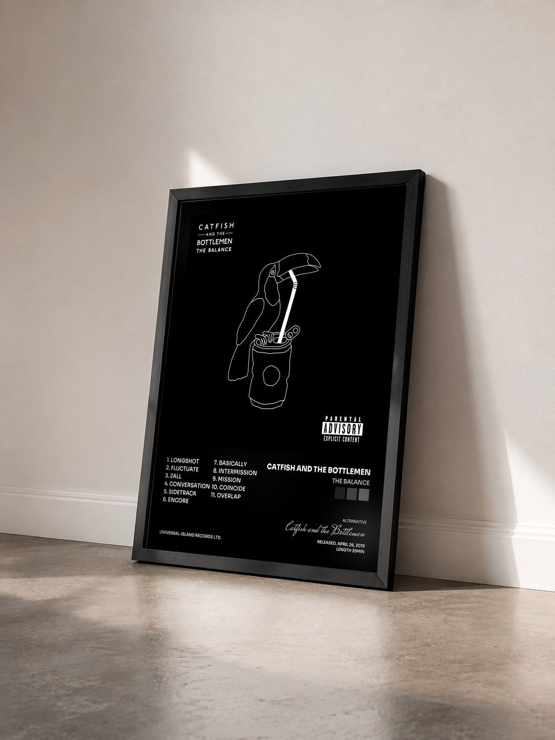 #noir Tableau de l'album The Balance de Catfish and the Bottlemen vu de trois quarts, cadre noir