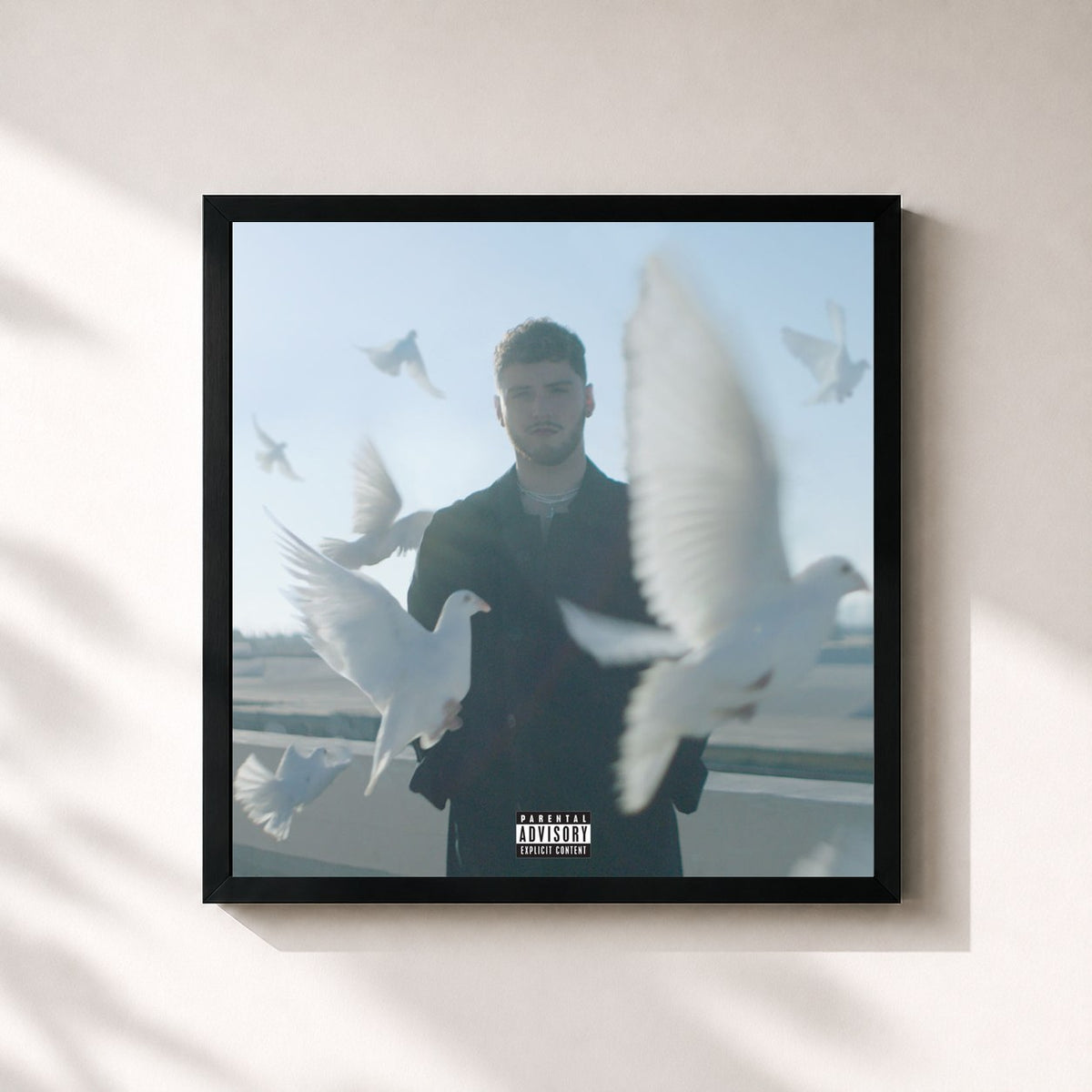 #noir Tableau carré de l'album Soul Searching de Bazzi, cadre noir 32x32 cm