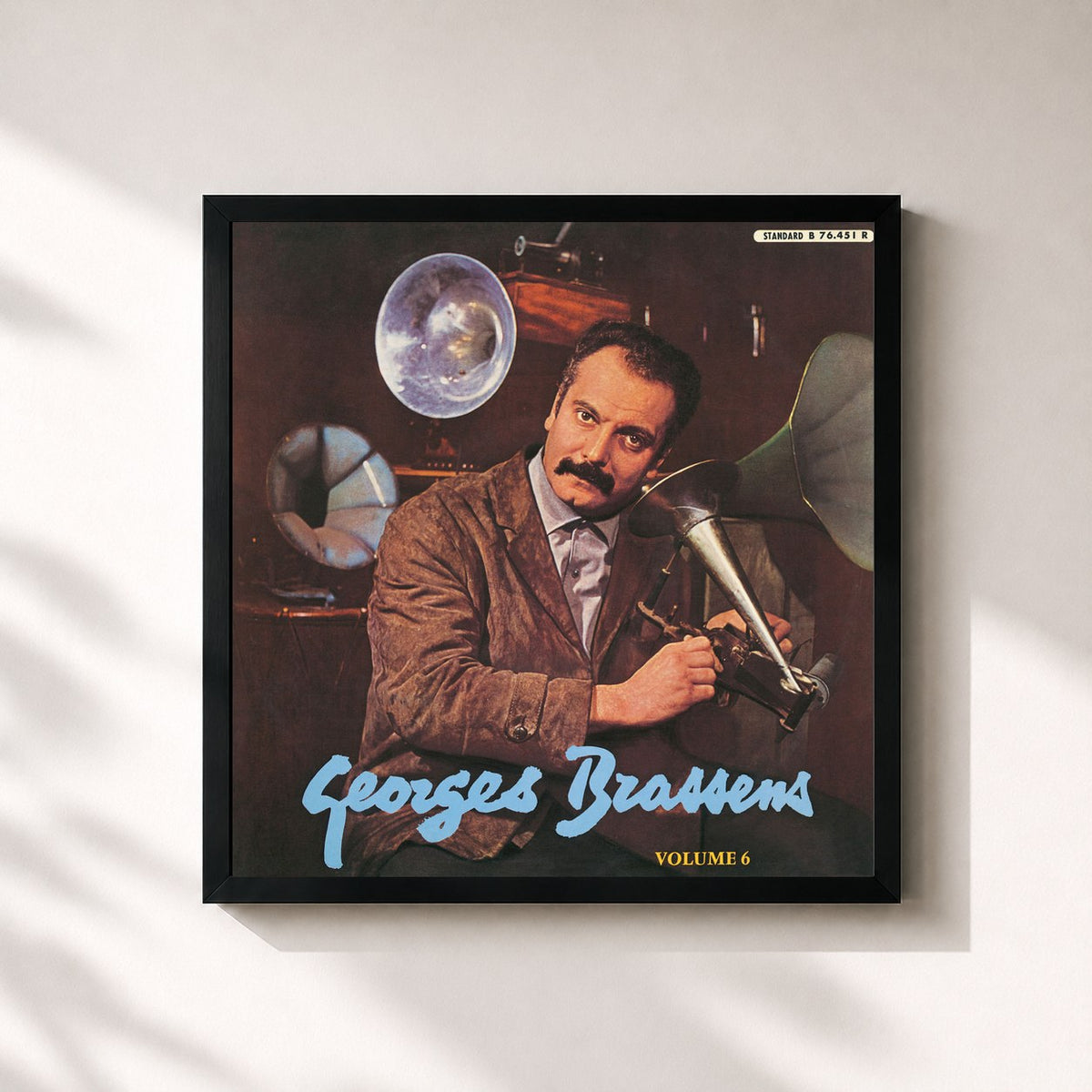 #noir Tableau carré de l'album Georges Brassens (Volume 6) de Georges Brassens, cadre noir 32x32 cm