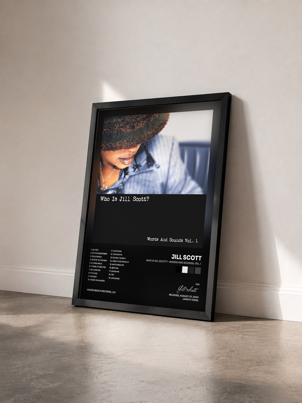 #noir Tableau de l'album Who Is Jill Scott? - Words and Sounds, Vol. 1 de Jill Scott vu de trois quarts, cadre noir