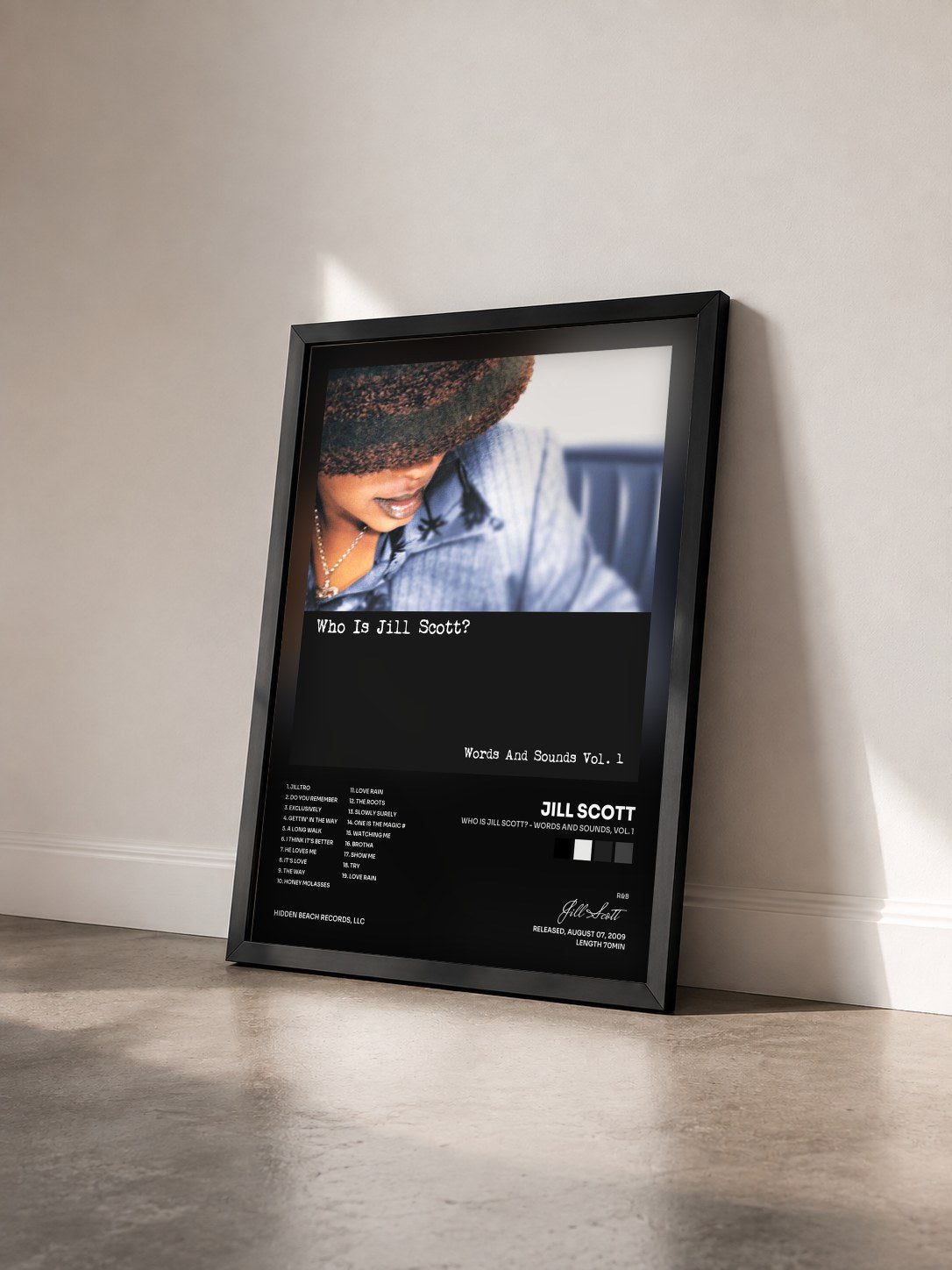 #noir Tableau de l'album Who Is Jill Scott? - Words and Sounds, Vol. 1 de Jill Scott vu de trois quarts, cadre noir