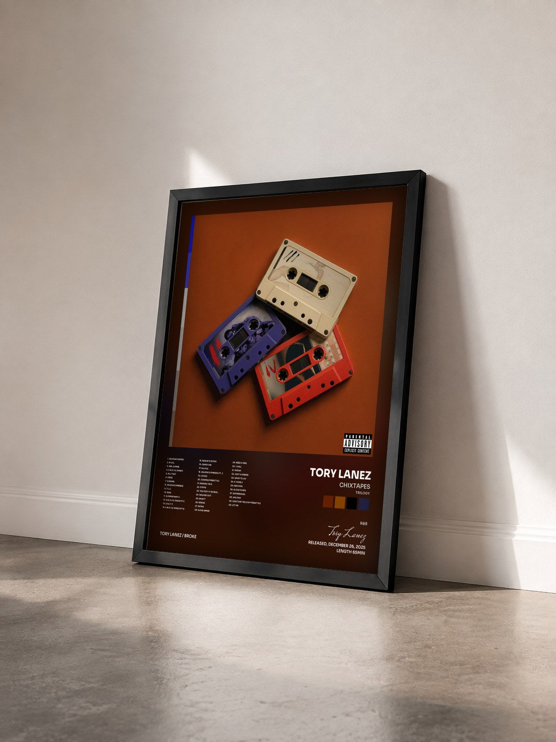 #noir Chixtapes (Trilogy) by Tory Lanez as a framed art print seen at an angle, black frame