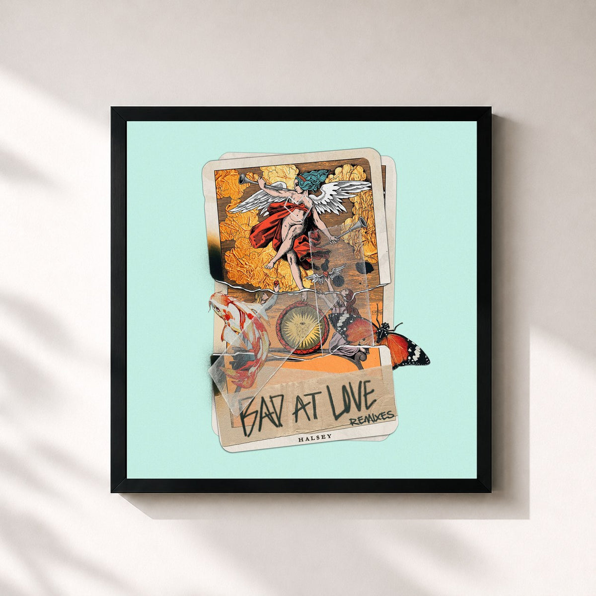#noir Tableau carré de l'album Bad At Love Remixes de Halsey, cadre noir 32x32 cm