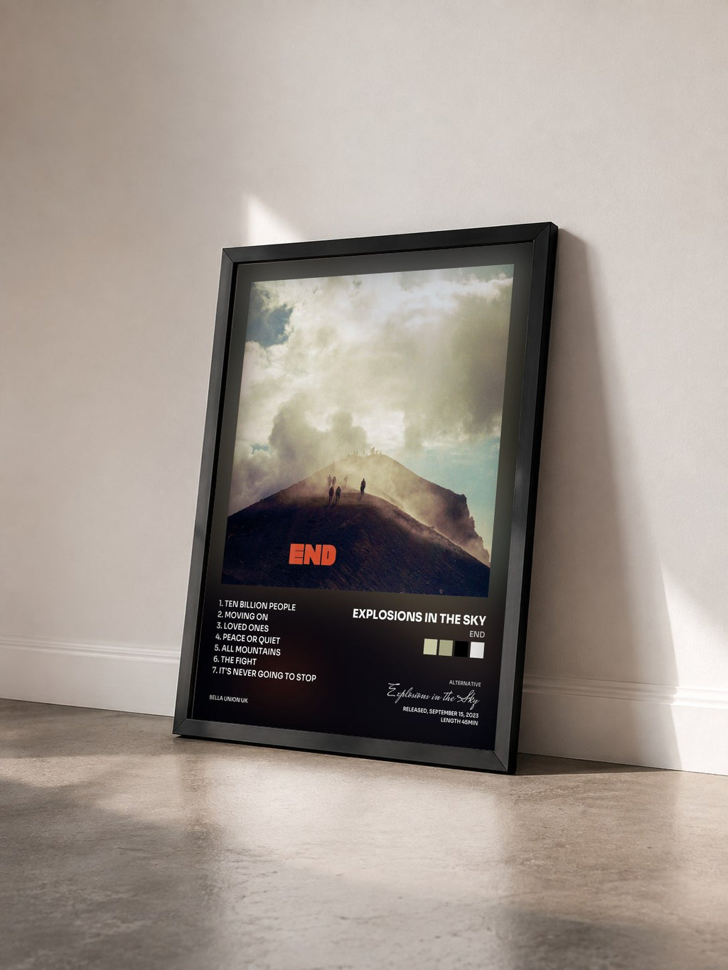 #noir Tableau de l'album End de Explosions in the Sky vu de trois quarts, cadre noir