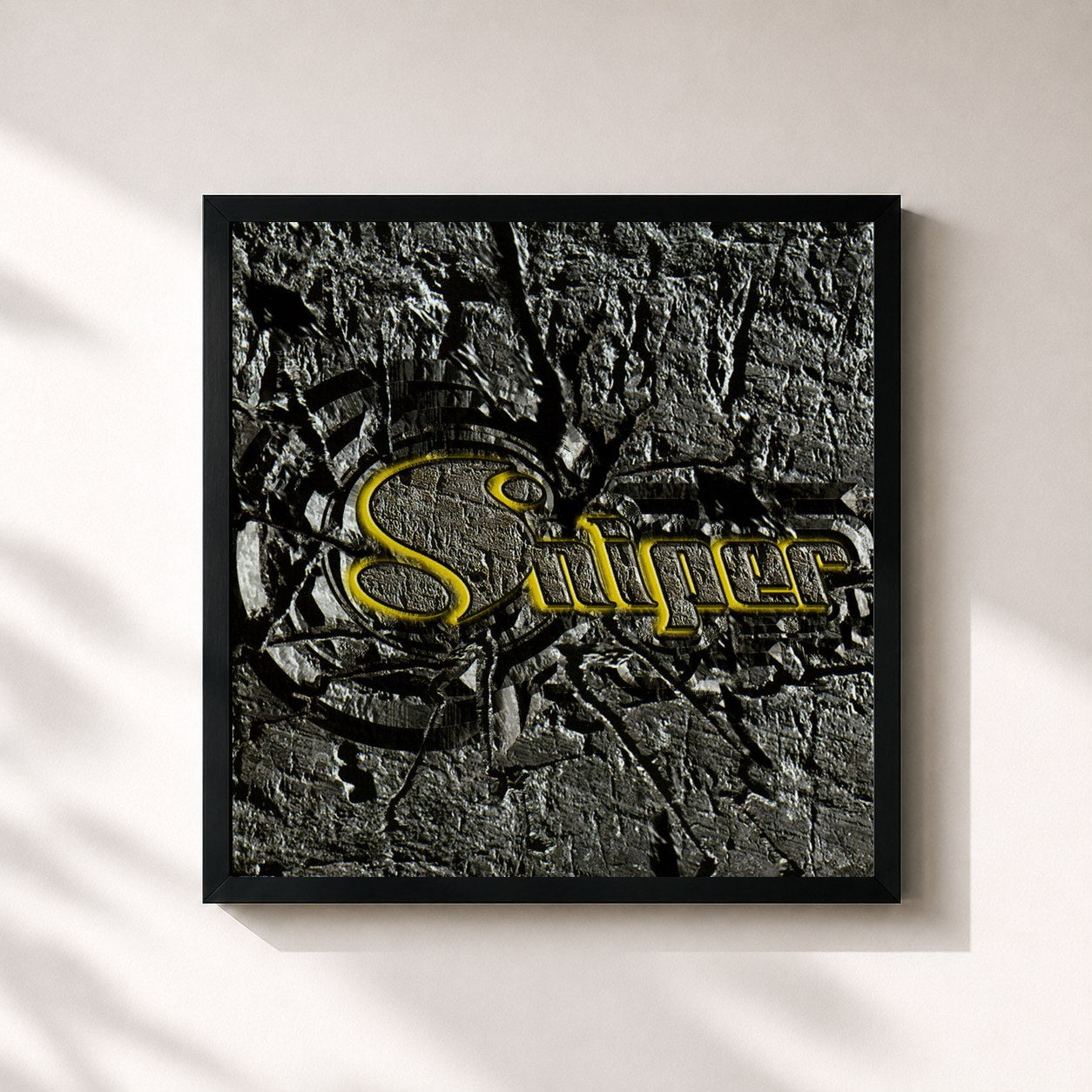 #noir Tableau carré de l'album Gravé dans la roche de Sniper, cadre noir 32x32 cm